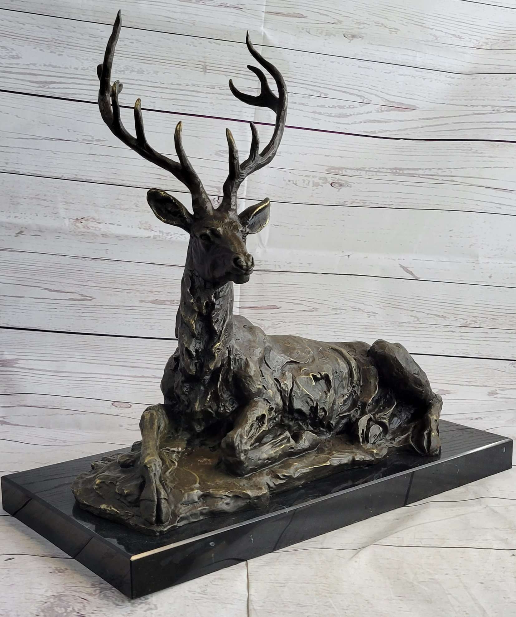 Handmade Stag Elk Deer Buck Hunter Bronze Marble Statue Sportsman Wildlife Art - Image 3