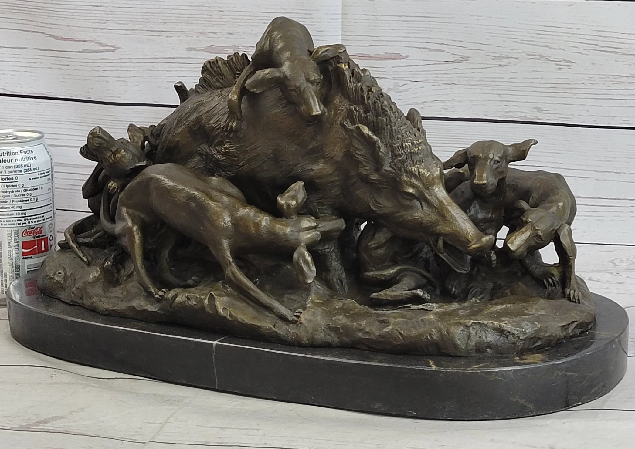 Handmade Vintage Lecourtier Wild Boar & Dogs Bronze Sculpture Figurine Figure - Image 2