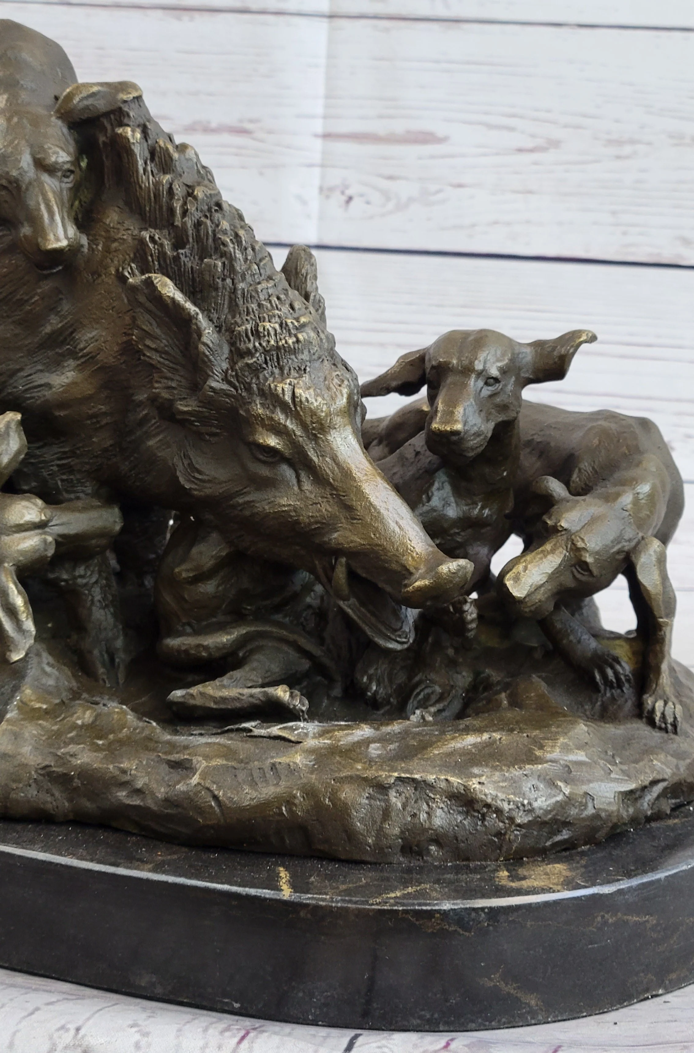 Handmade Vintage Lecourtier Wild Boar & Dogs Bronze Sculpture Figurine Figure - Image 6