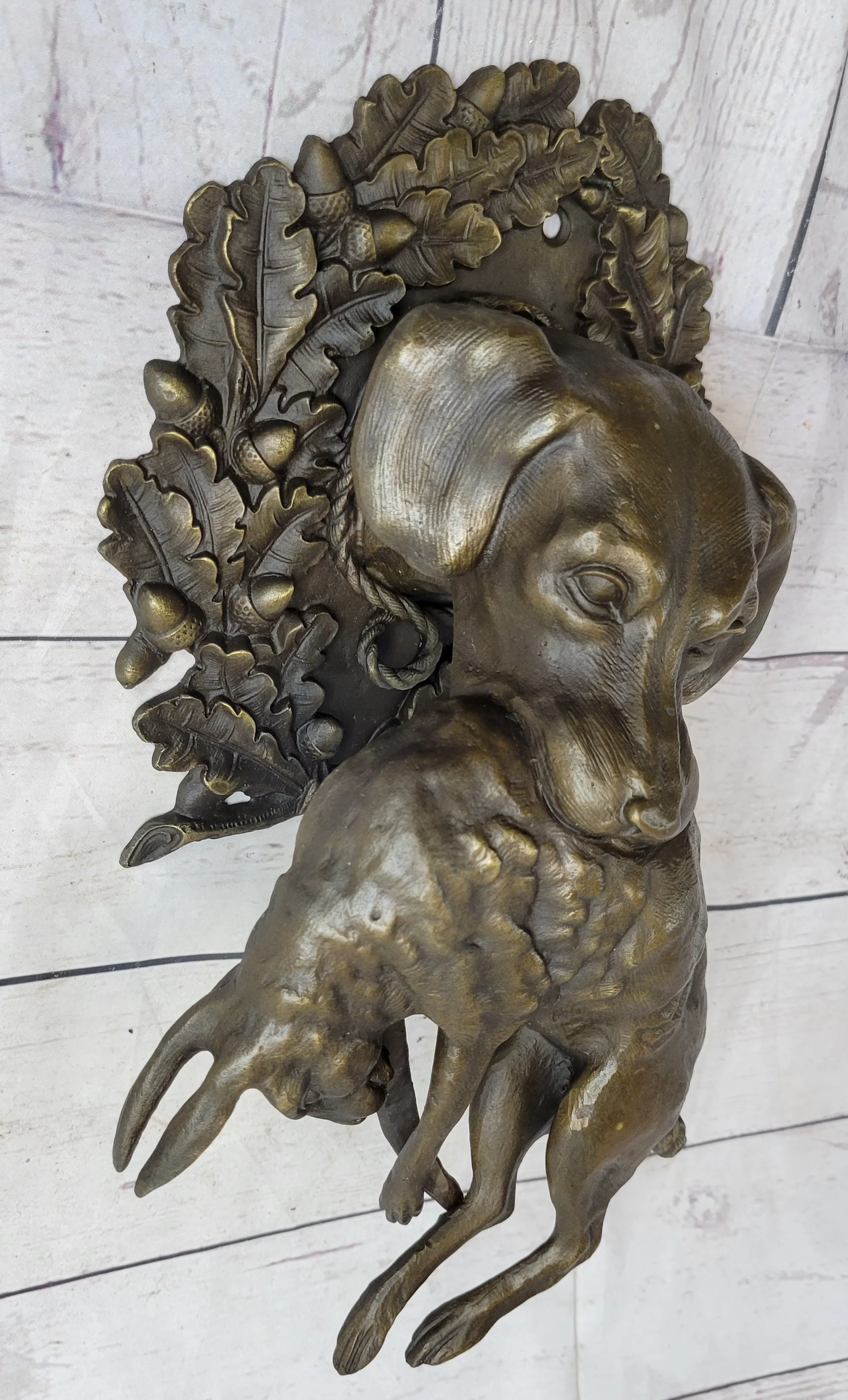 Hanging Wall Mounted Bronze Sculpture of Retriever Dog with Rabbit in Mouth 12" x 17" - Image 4