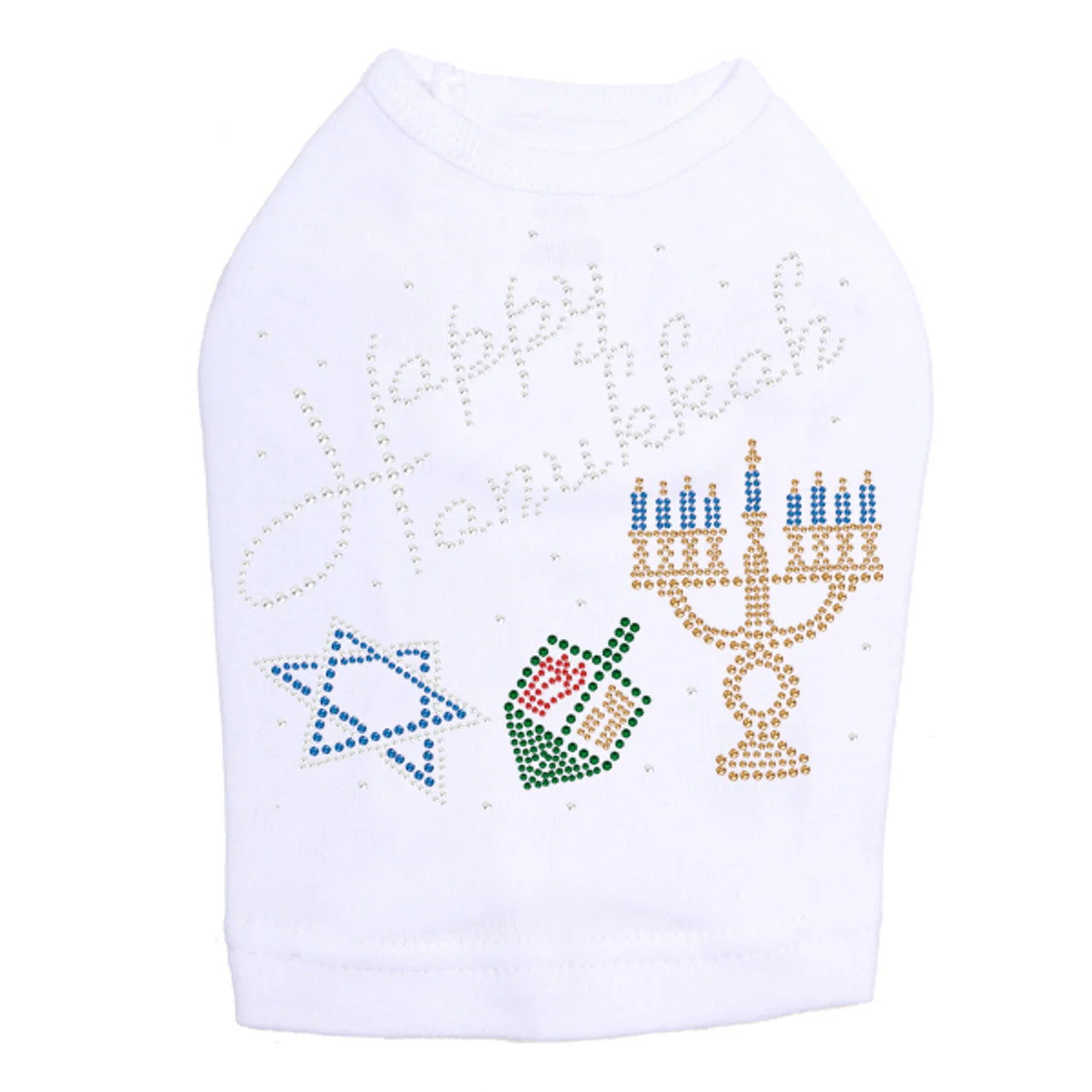 Happy Hanukkah - Dreidel, Menorah and Star of David - Dog Tank - Image 2