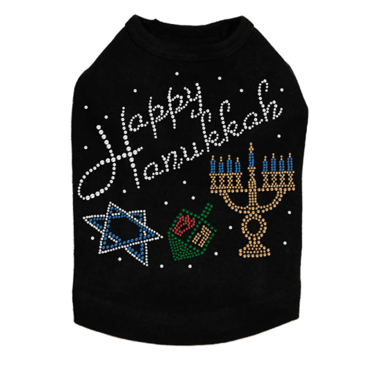 Happy Hanukkah - Dreidel, Menorah and Star of David - Dog Tank - Image 3