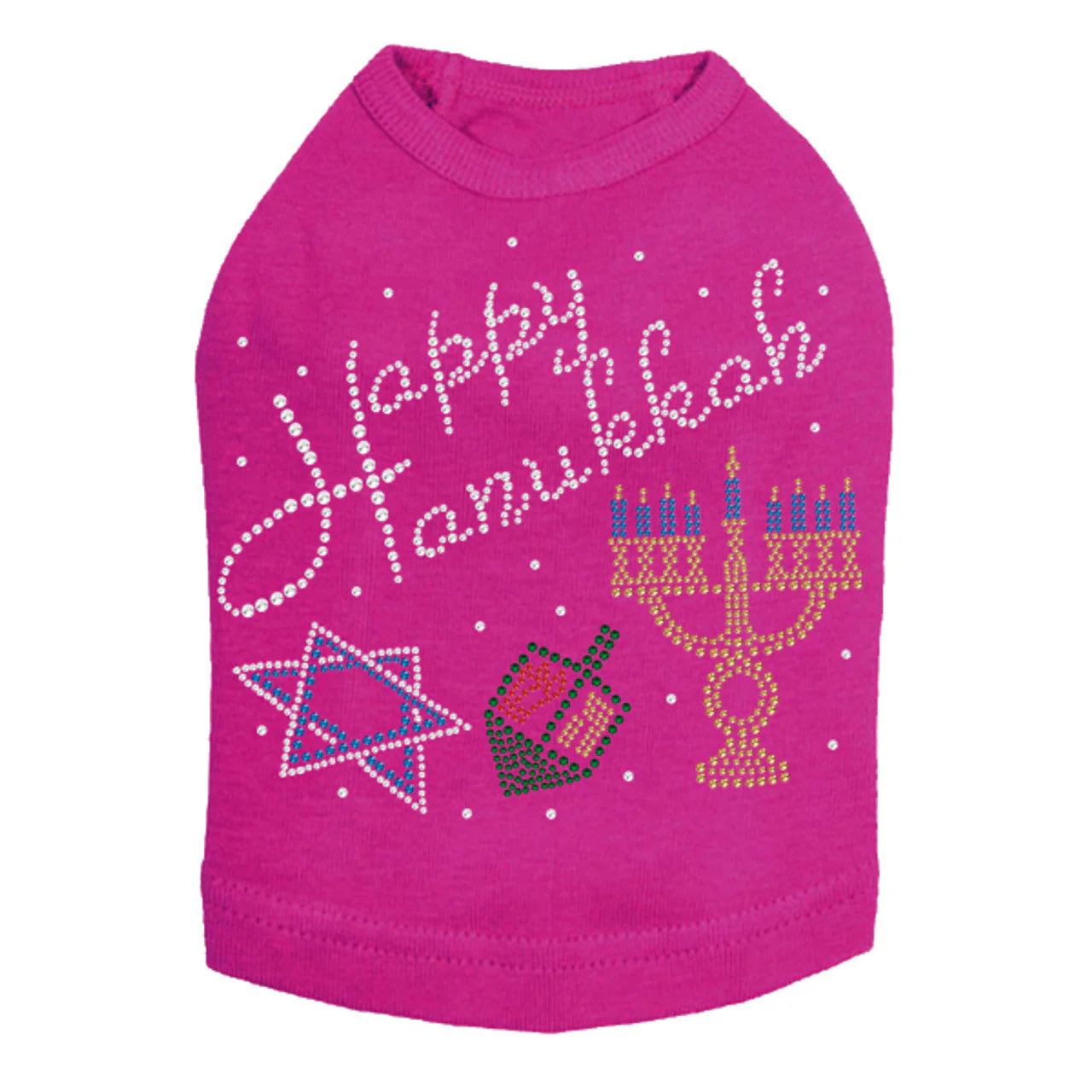 Happy Hanukkah - Dreidel, Menorah and Star of David - Dog Tank - Image 7