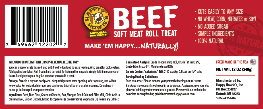 Happy Howies Beef Meat Roll Dog Treat (12oz) - Image 3