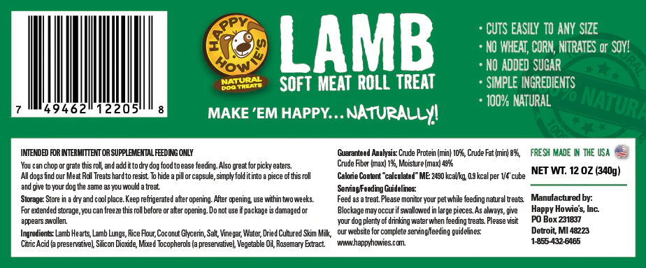 Happy Howies Lamb Meat Roll Dog Treat (12oz) - Image 3