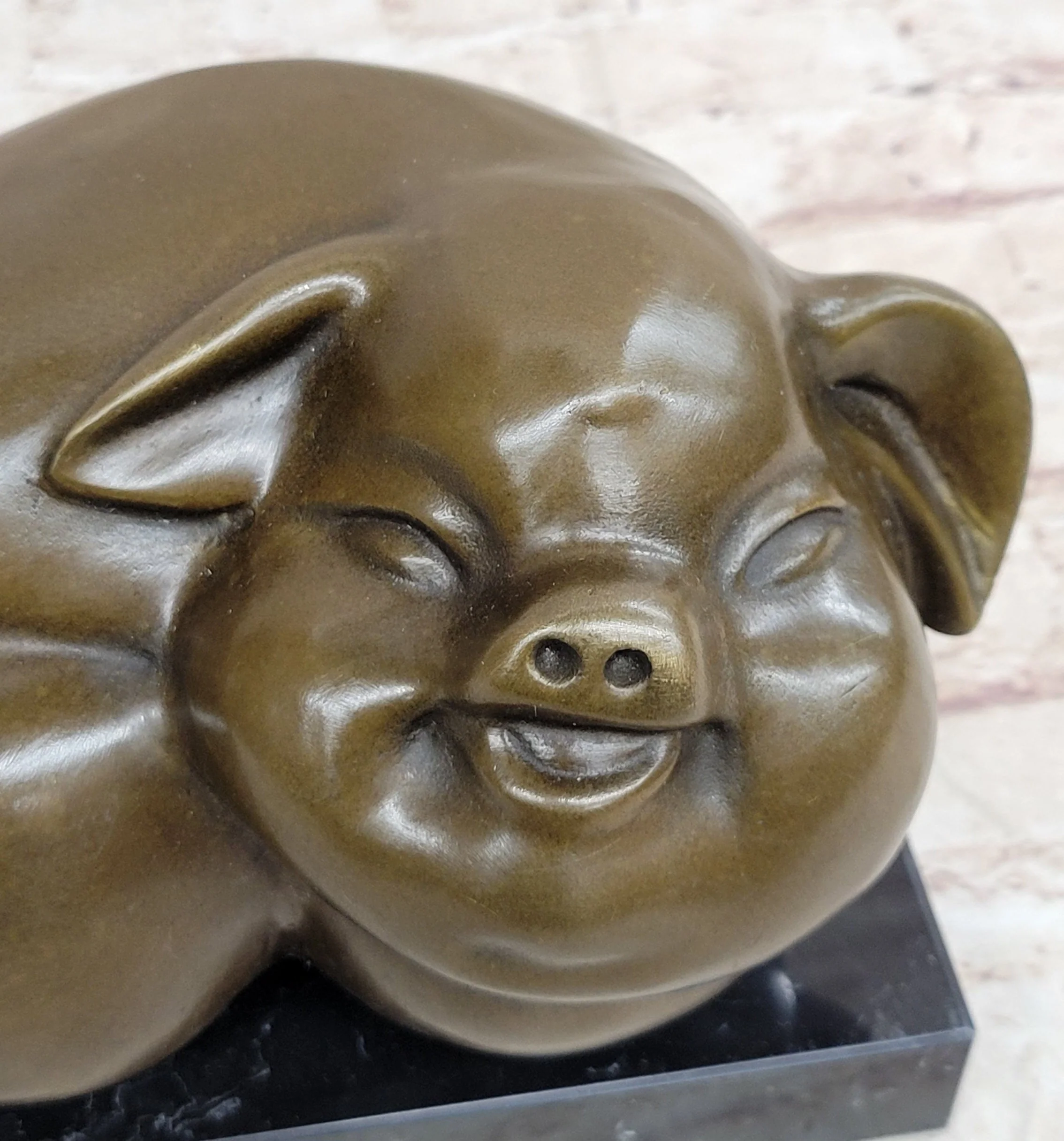 Happy Round Pig Bronze Metal Statue Sculpture Figure Original Art Farm Decor - Image 8