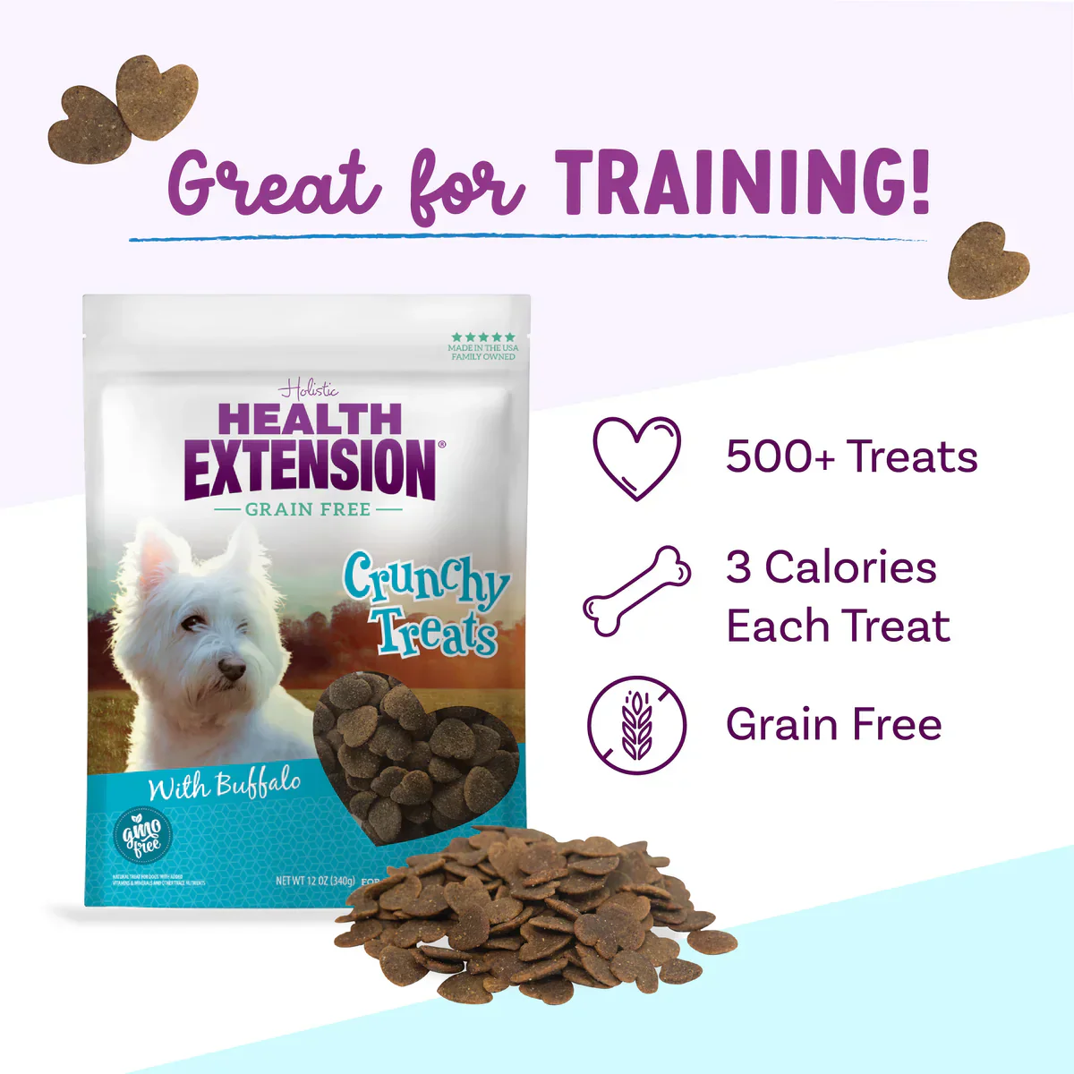 Health Extension Crunchy Heart Shaped Buffalo Dog Treats (12oz) - Image 4