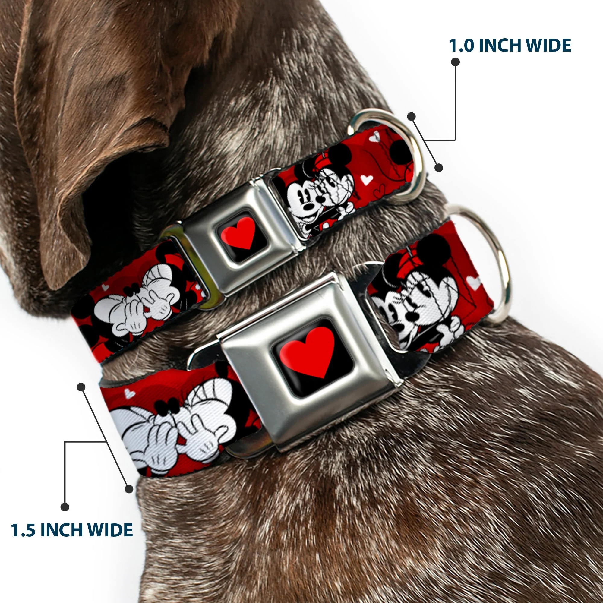 Heart Full Color Black/Red Seatbelt Buckle Collar - Mickey & Minnie HUGS & KISSES Poses Reds/White - Image 2