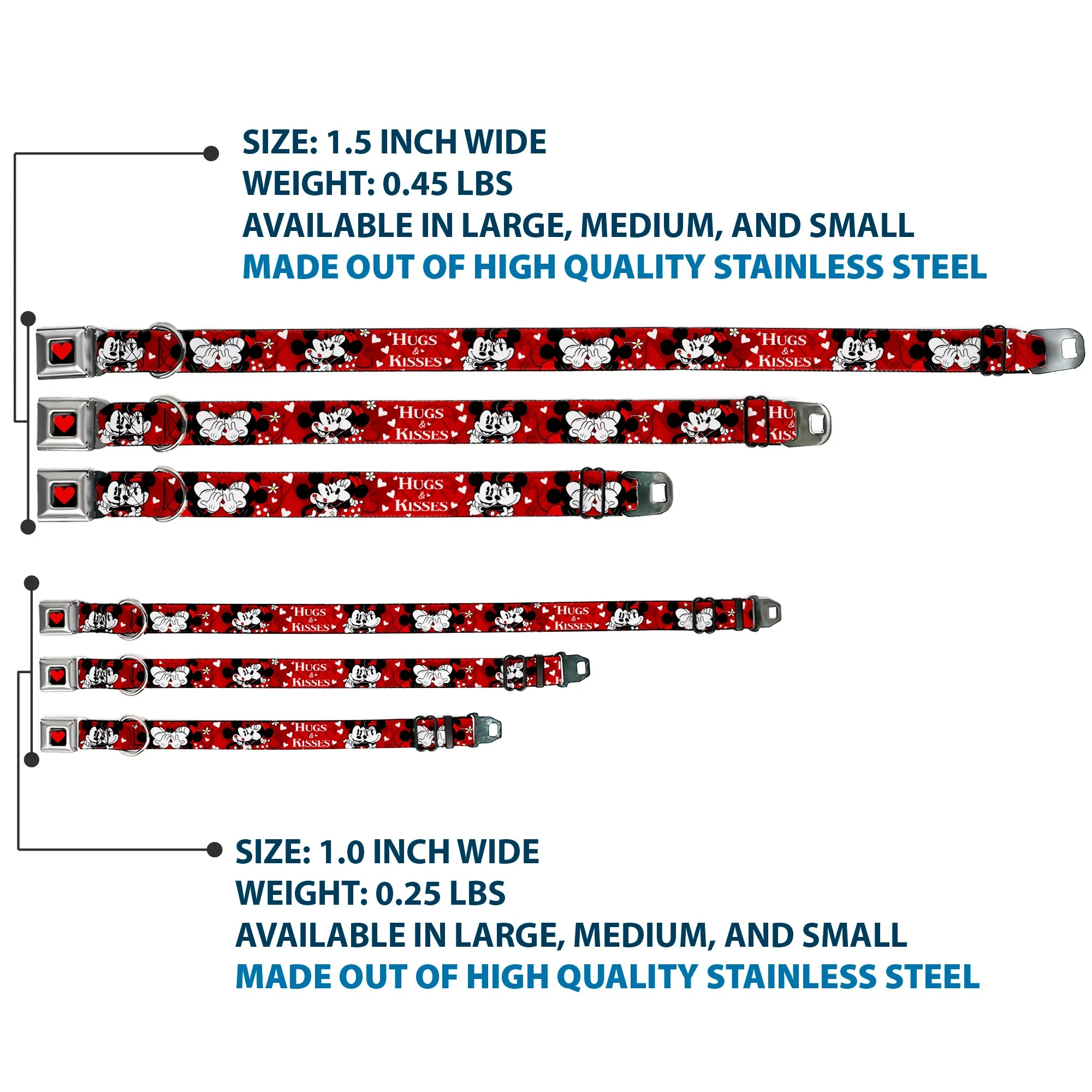 Heart Full Color Black/Red Seatbelt Buckle Collar - Mickey & Minnie HUGS & KISSES Poses Reds/White - Image 3