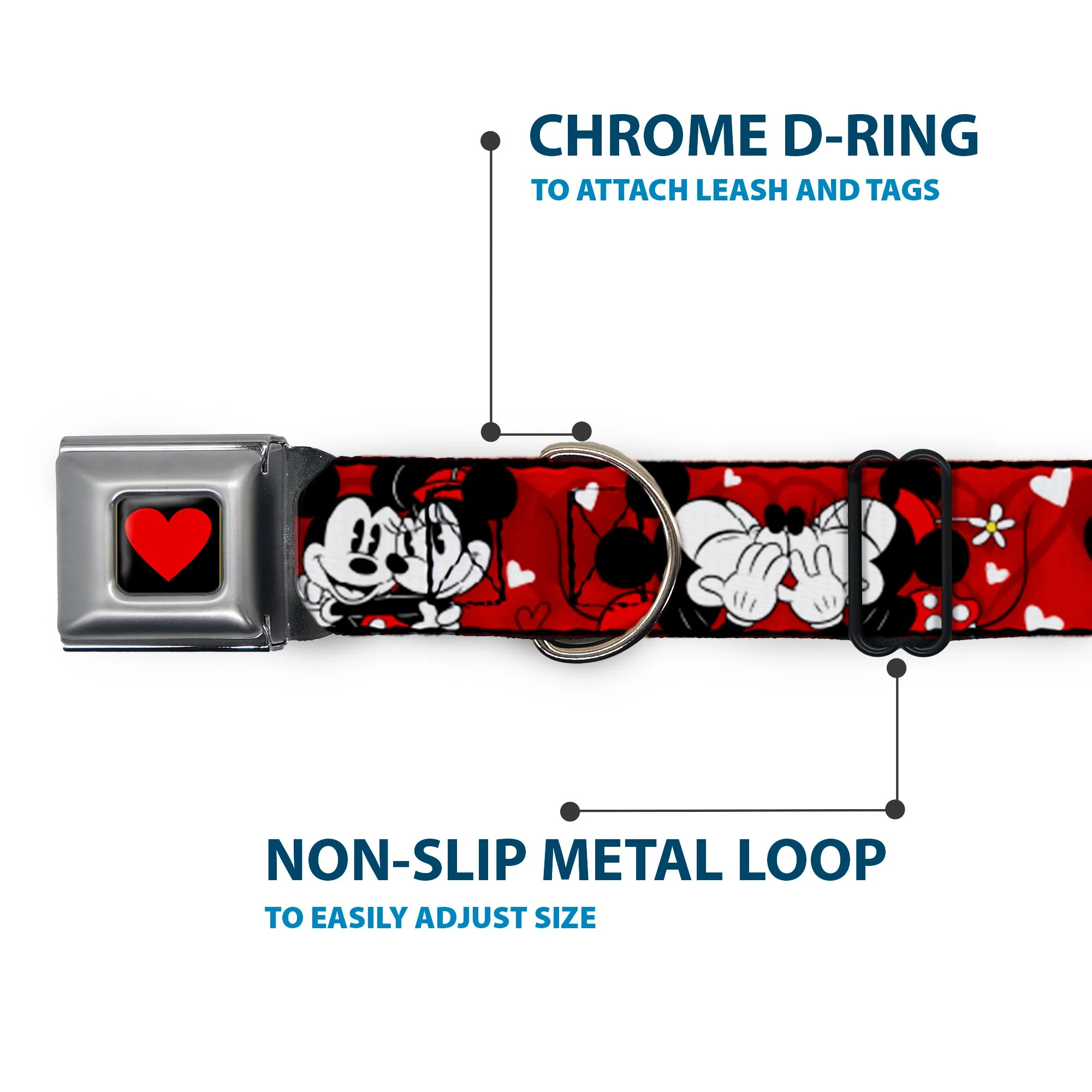 Heart Full Color Black/Red Seatbelt Buckle Collar - Mickey & Minnie HUGS & KISSES Poses Reds/White - Image 5