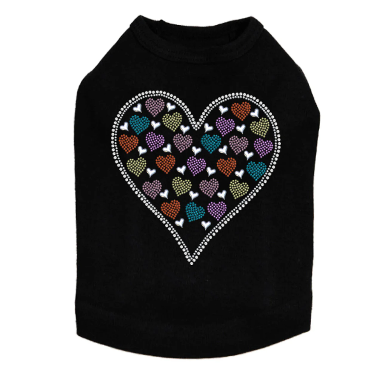 Heart with Multicolor Rhinestud Hearts - Dog Tank - Image 5