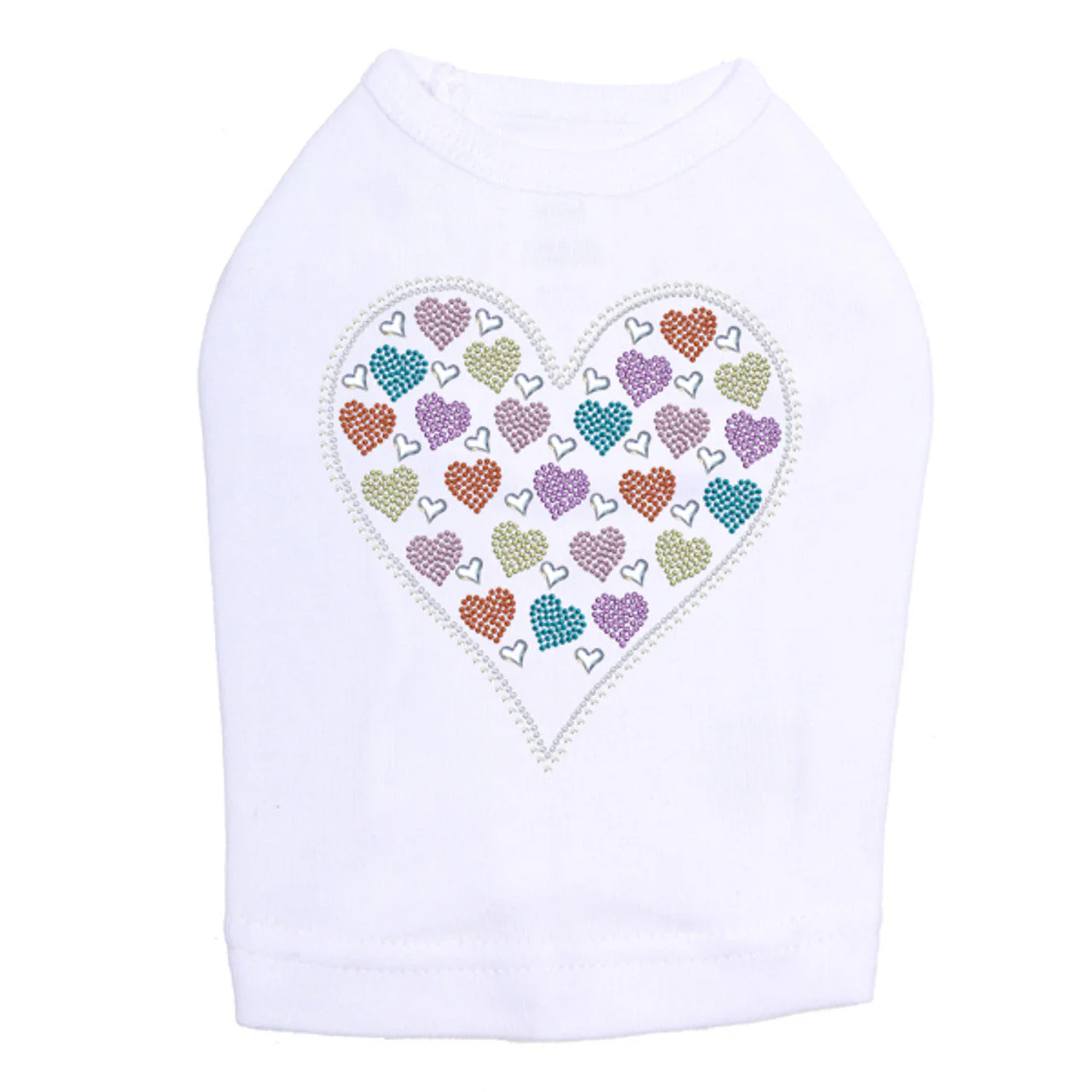 Heart with Multicolor Rhinestud Hearts - Dog Tank - Image 7