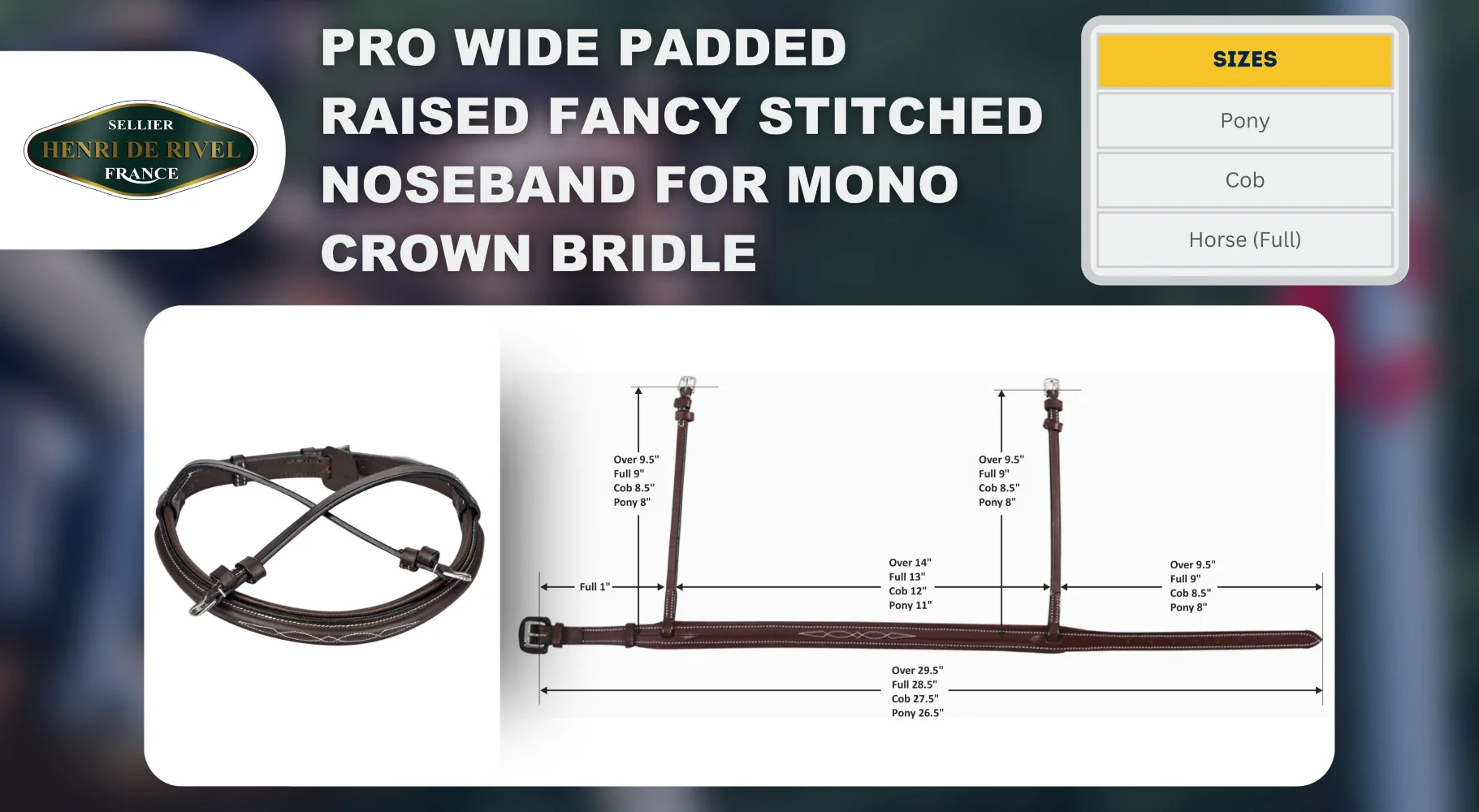Henri de Rivel Pro Wide Padded Raised Fancy Stitched Noseband For Mono Crown Bridle - Image 4