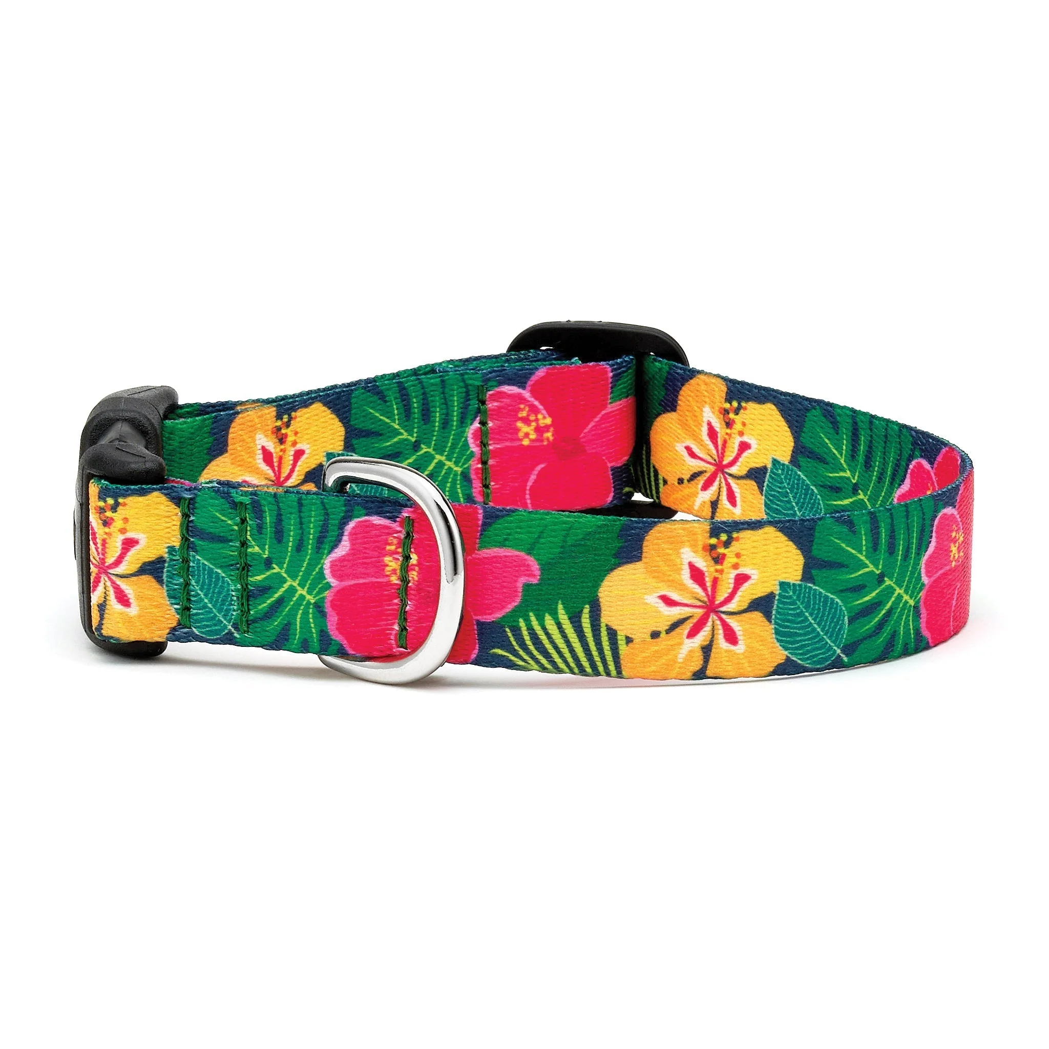 Up Country Hibiscus Printed Cast Brass Dog Collar