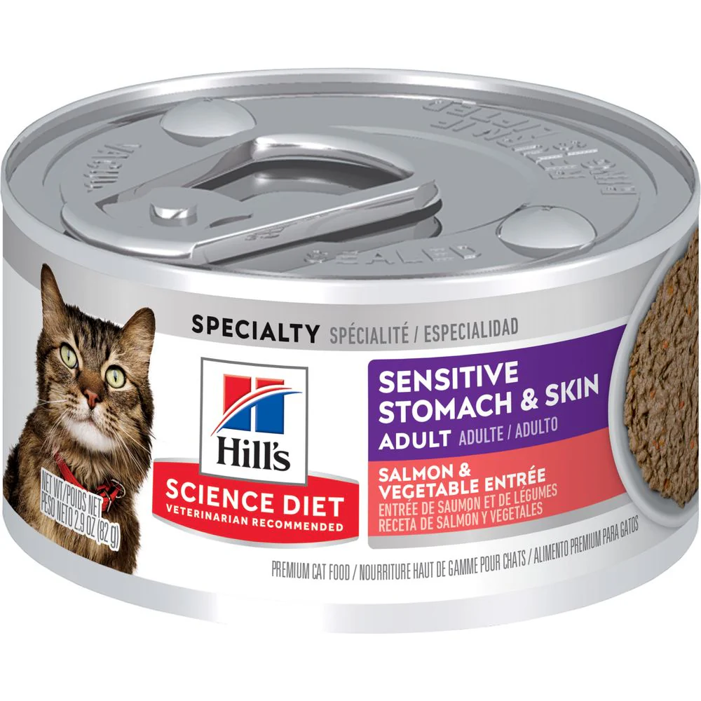Hills Science Diet Adult Sensitive Stomach & Skin Salmon & Vegetable Entrée Cat Food (2.9oz)