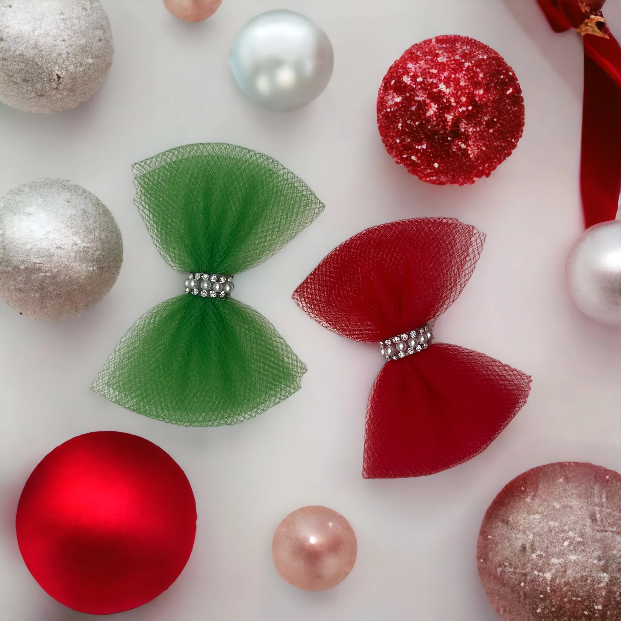 Holiday Cheer Tulle Bows- Dog Hair Bow