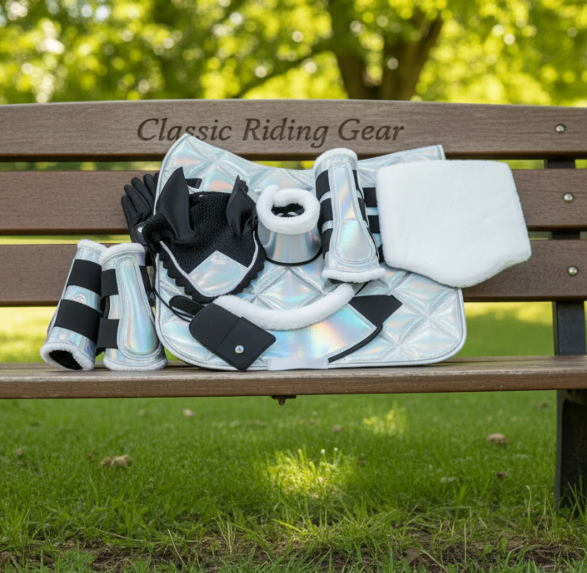 Holographic Dressage Horse Saddle Pad, Ear Bonnet & Horse Boot Set, Breathable, Shock Absorbing Equestrian Gear - Image 5