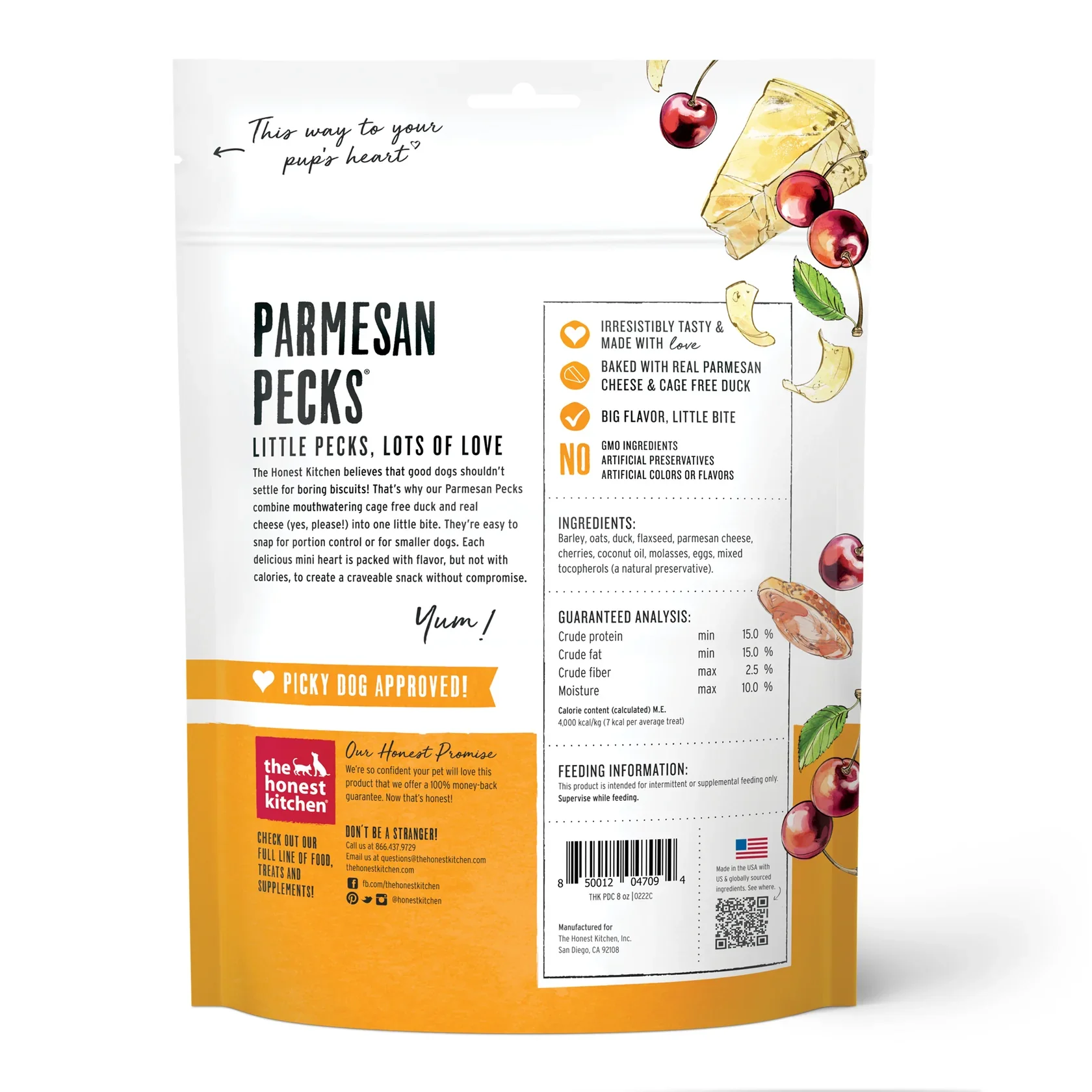 Honest Kitchen Parmesan Pecks Duck and Cherry Dog Treats (8oz) - Image 2