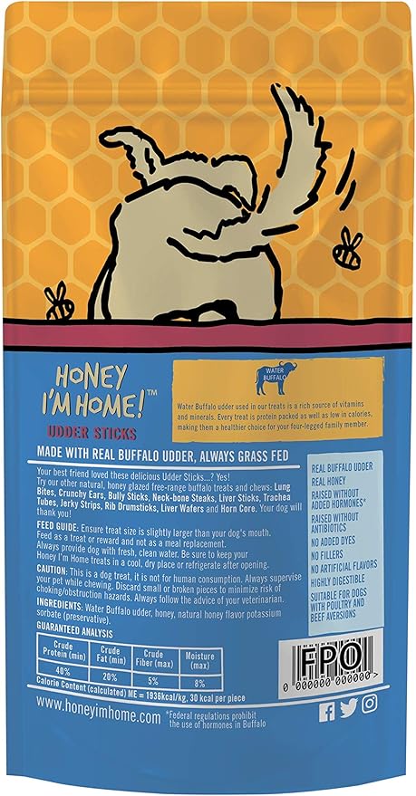 Honey Im Home Buffalo Udder Sticks Dog Treats (4oz) - Image 2