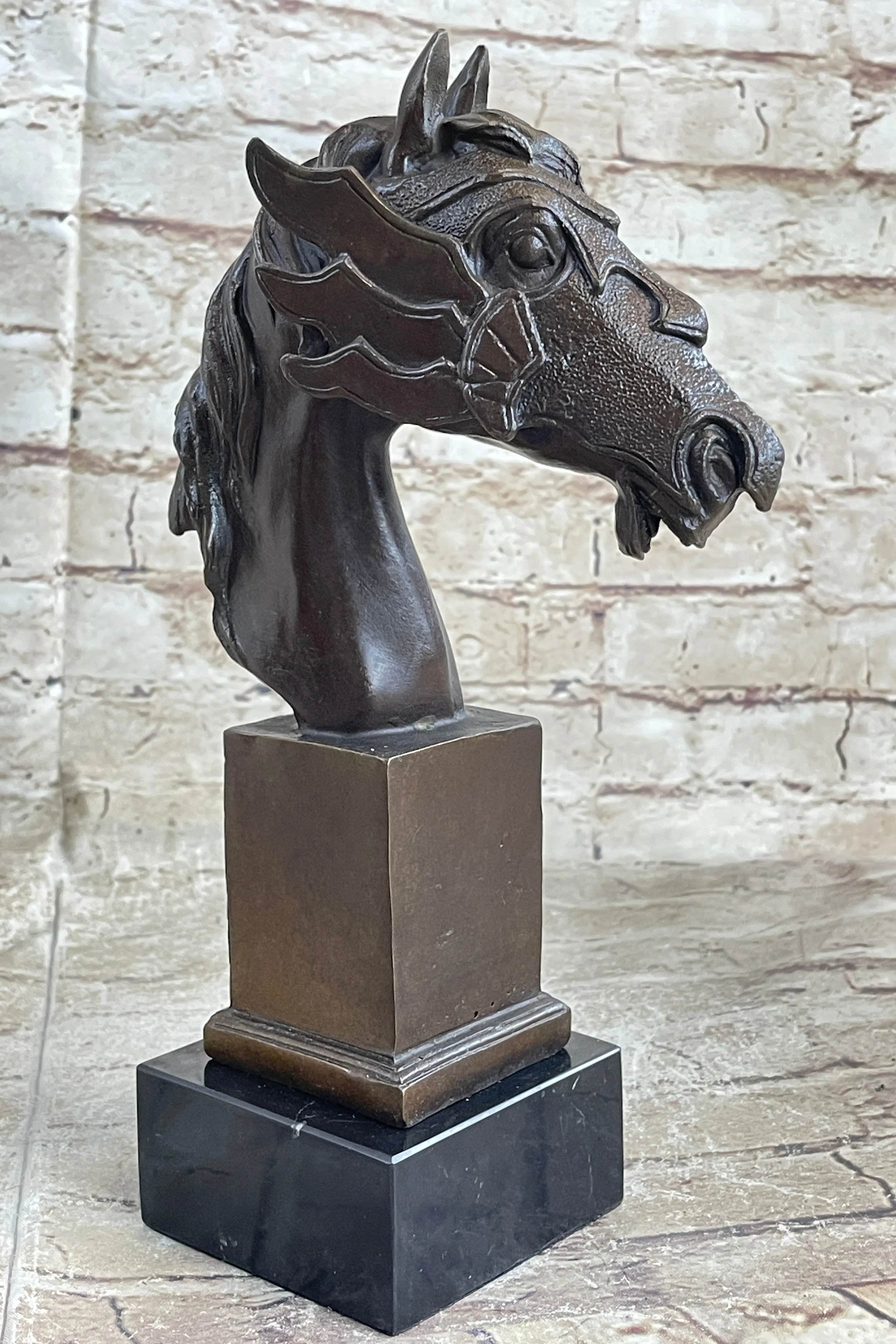 Horse Head Bronze Bust Statue Sculpture Figure Original Art Decor Equestrian 10.5" x 6" - Image 3