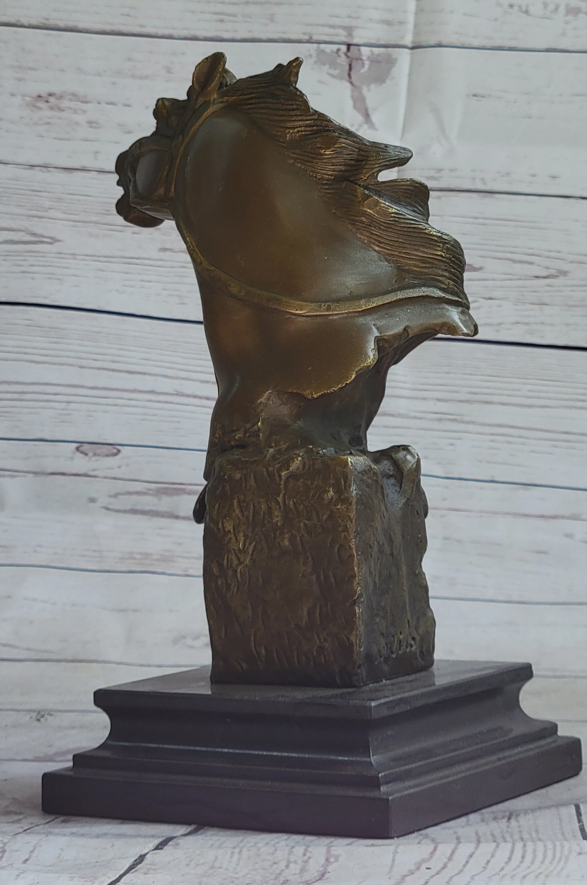 Horse Head Bust Abstract Bronze Metal Statue Sculpture Figure on Marble Base Original Art - Image 4