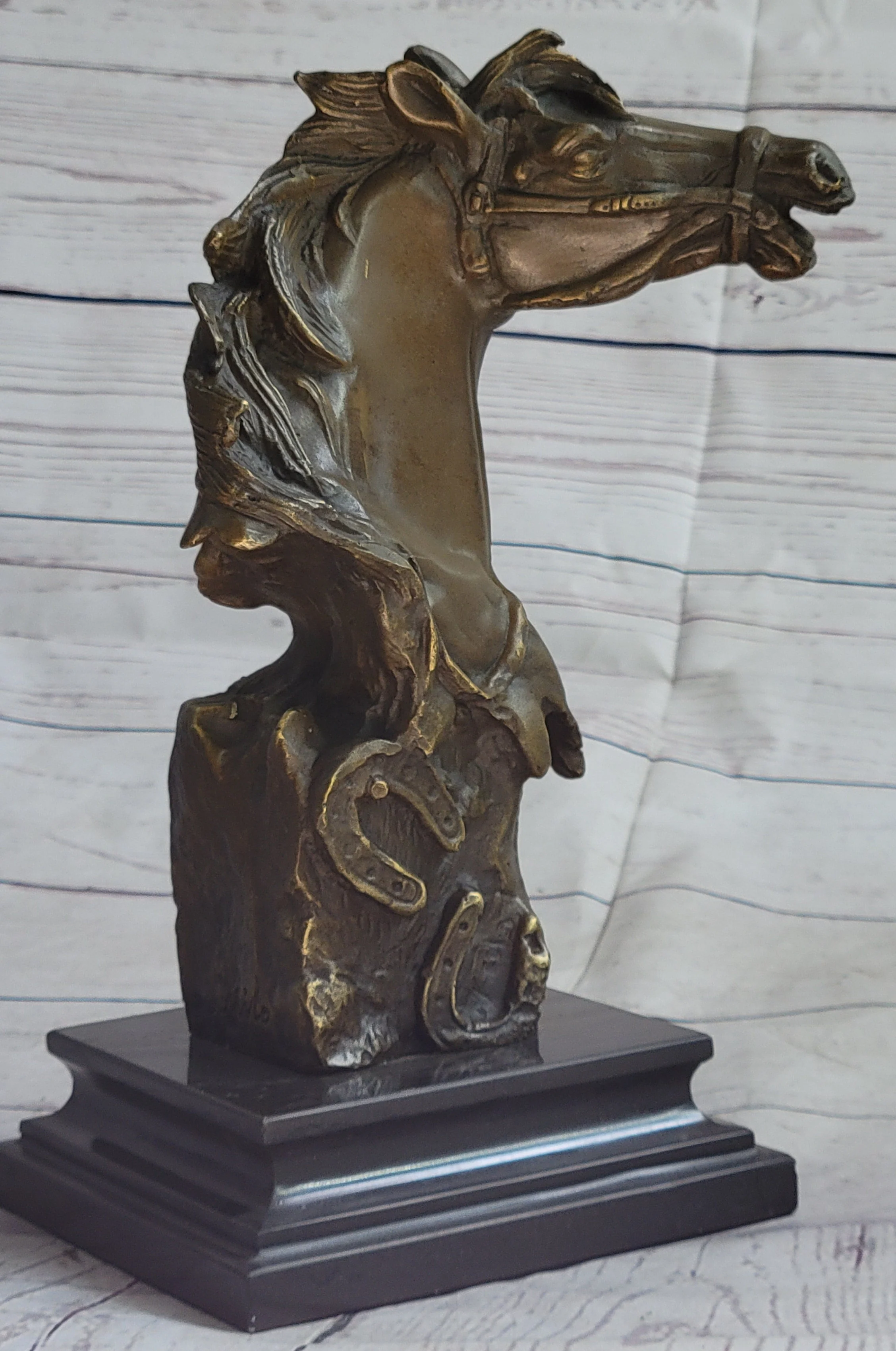 Horse Head Bust Abstract Bronze Metal Statue Sculpture Figure on Marble Base Original Art - Image 5