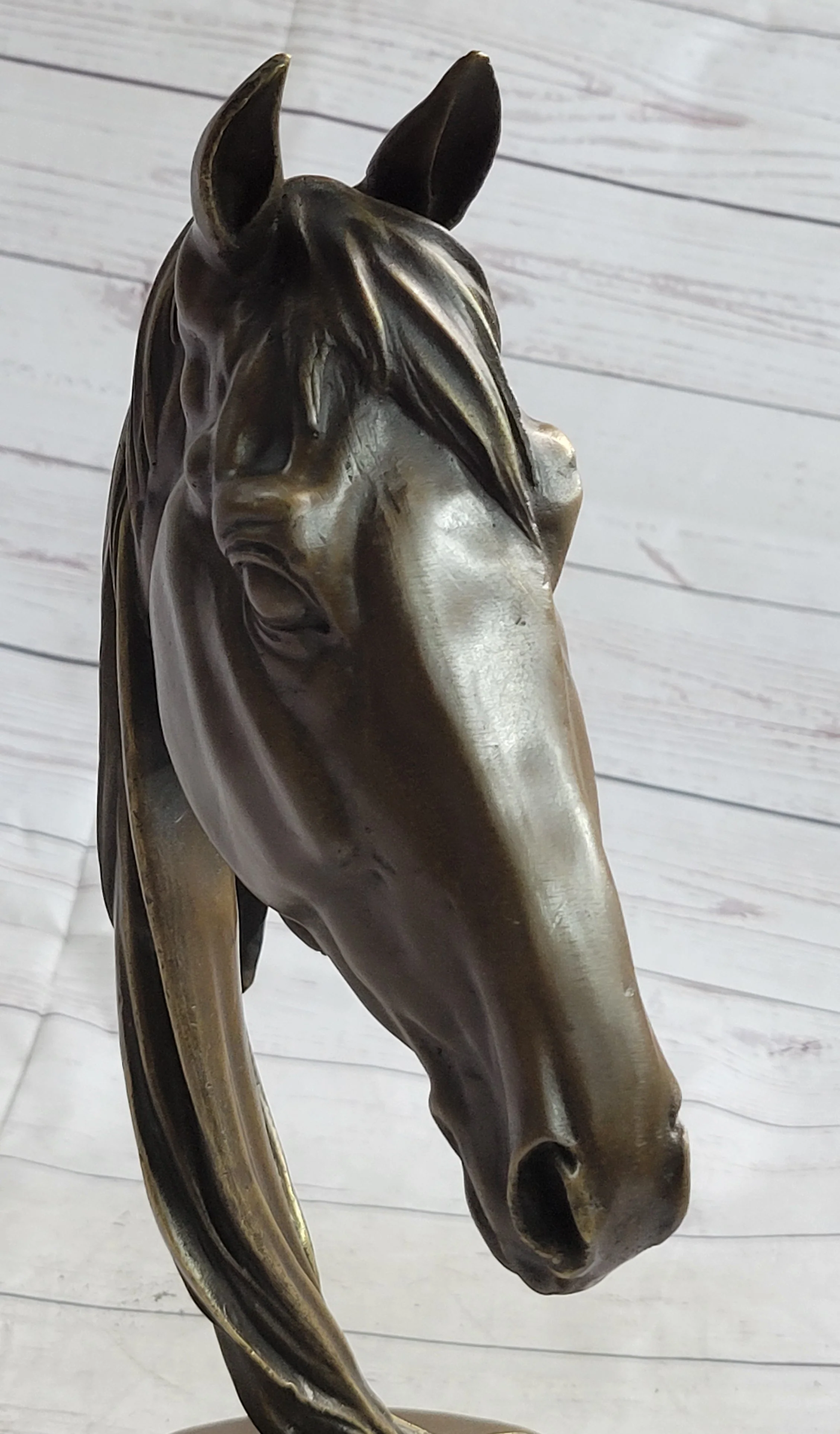 Horse Head Bust Equestrian Bronze Sculpture Statue Figure Decor on Marble Base Signed 13" x 9" - Image 8