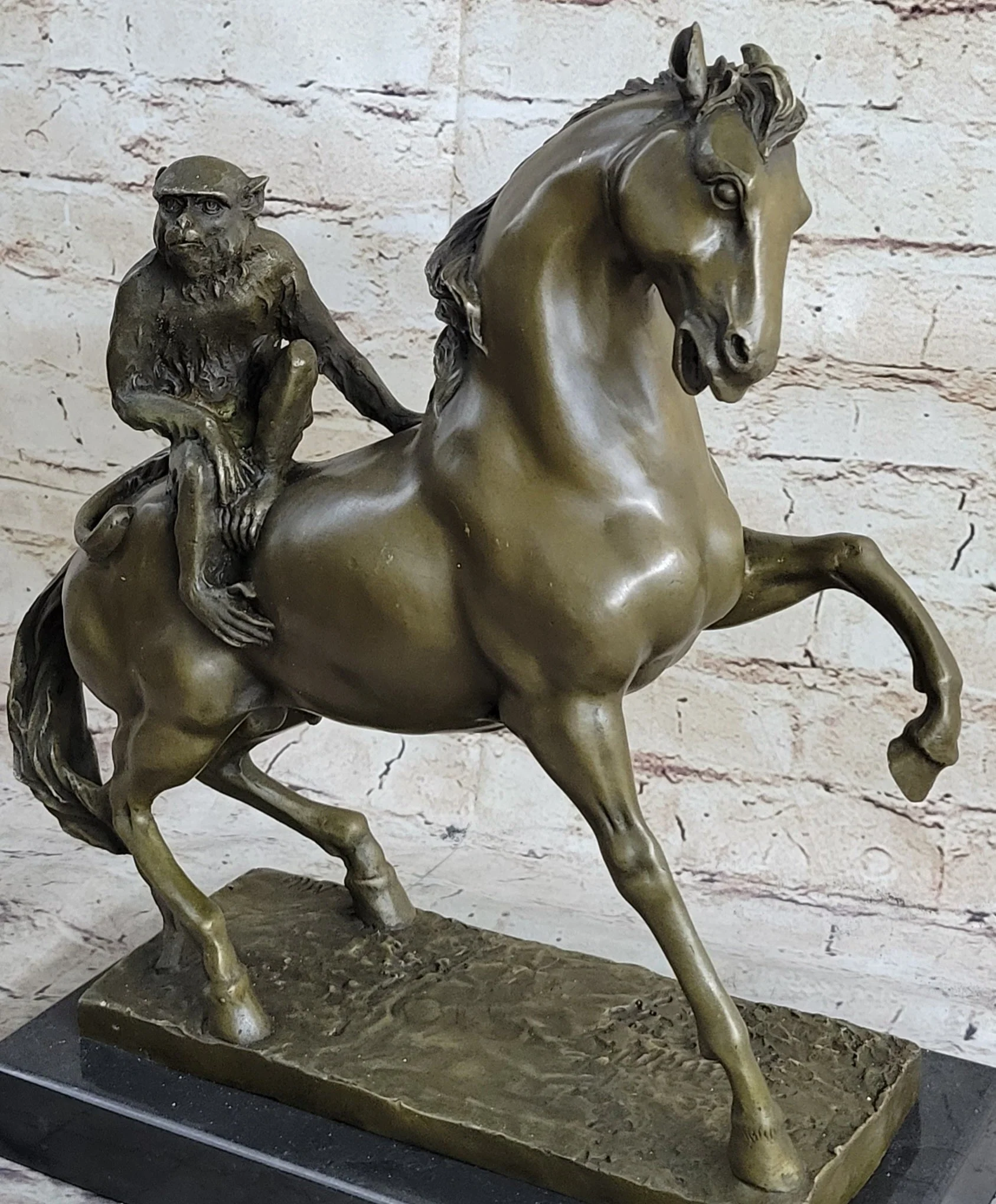Horseback Monkey on My Back Riding Horse Bronze Statue Sculpture Figure by Milo 13" x 13" - Image 10