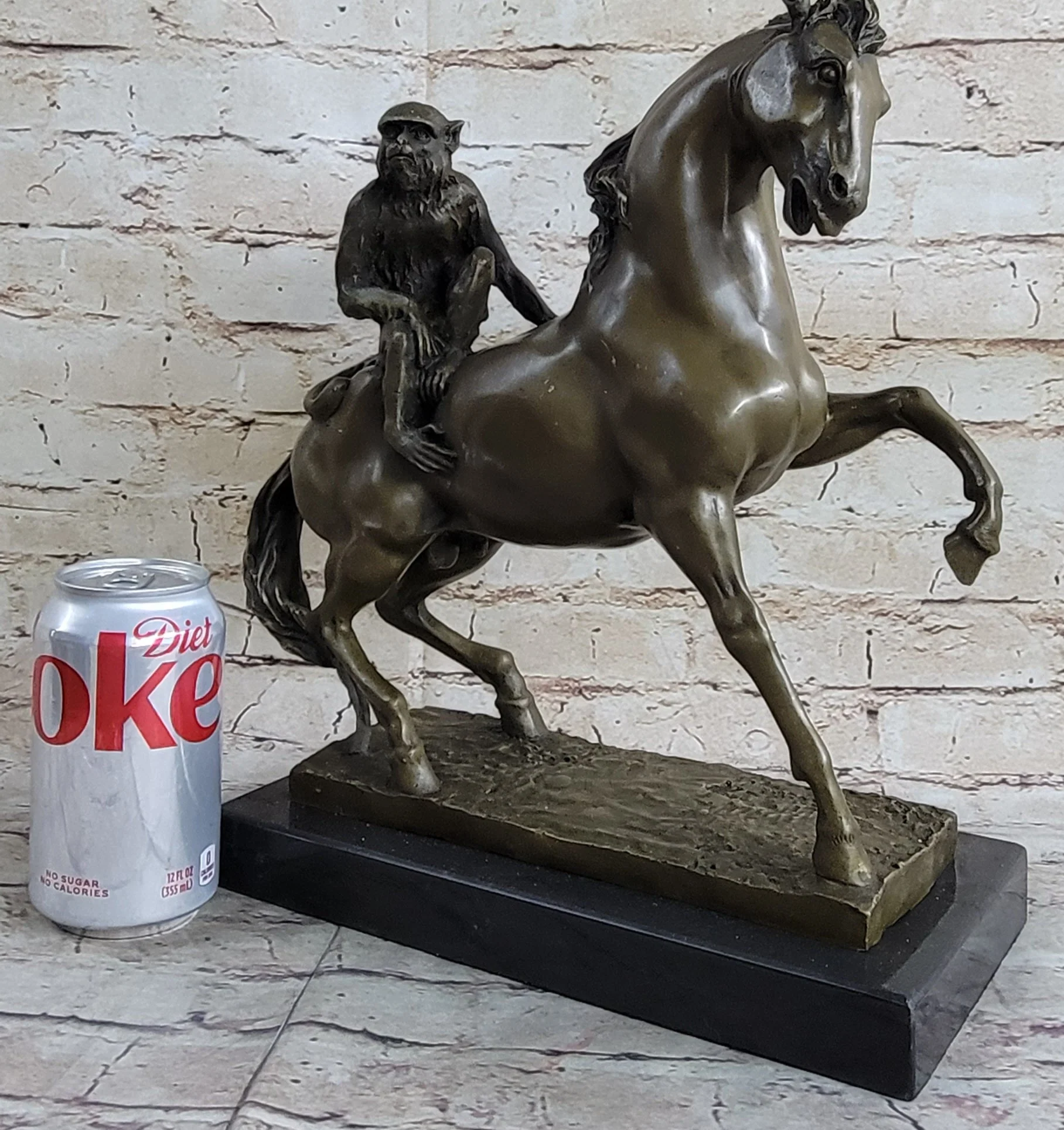 Horseback Monkey on My Back Riding Horse Bronze Statue Sculpture Figure by Milo 13" x 13" - Image 3