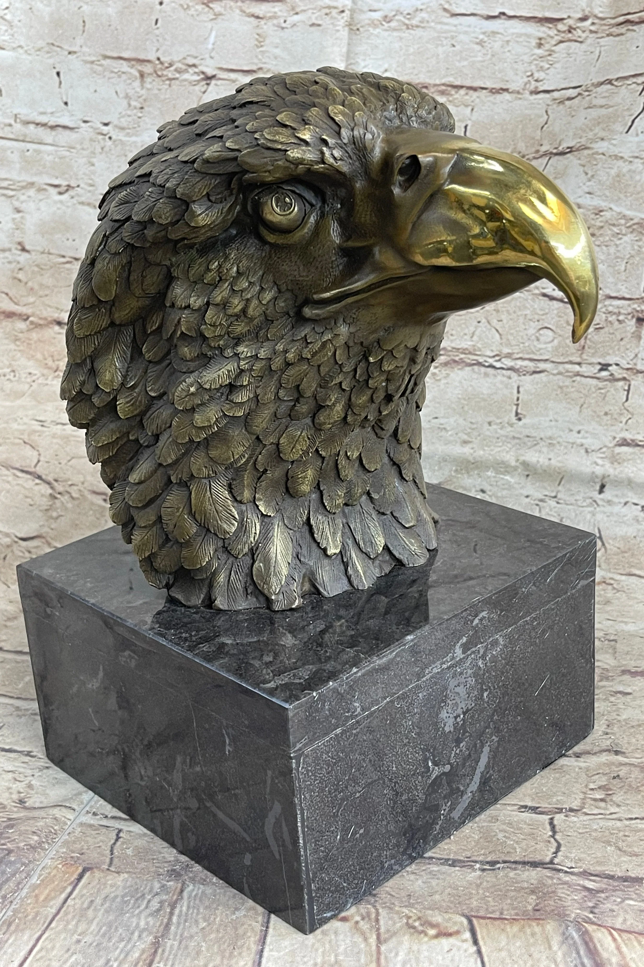 Hot Cast Bronze American Bald Eagle Head Bust Statue Sculpture on Marble Base - Image 3