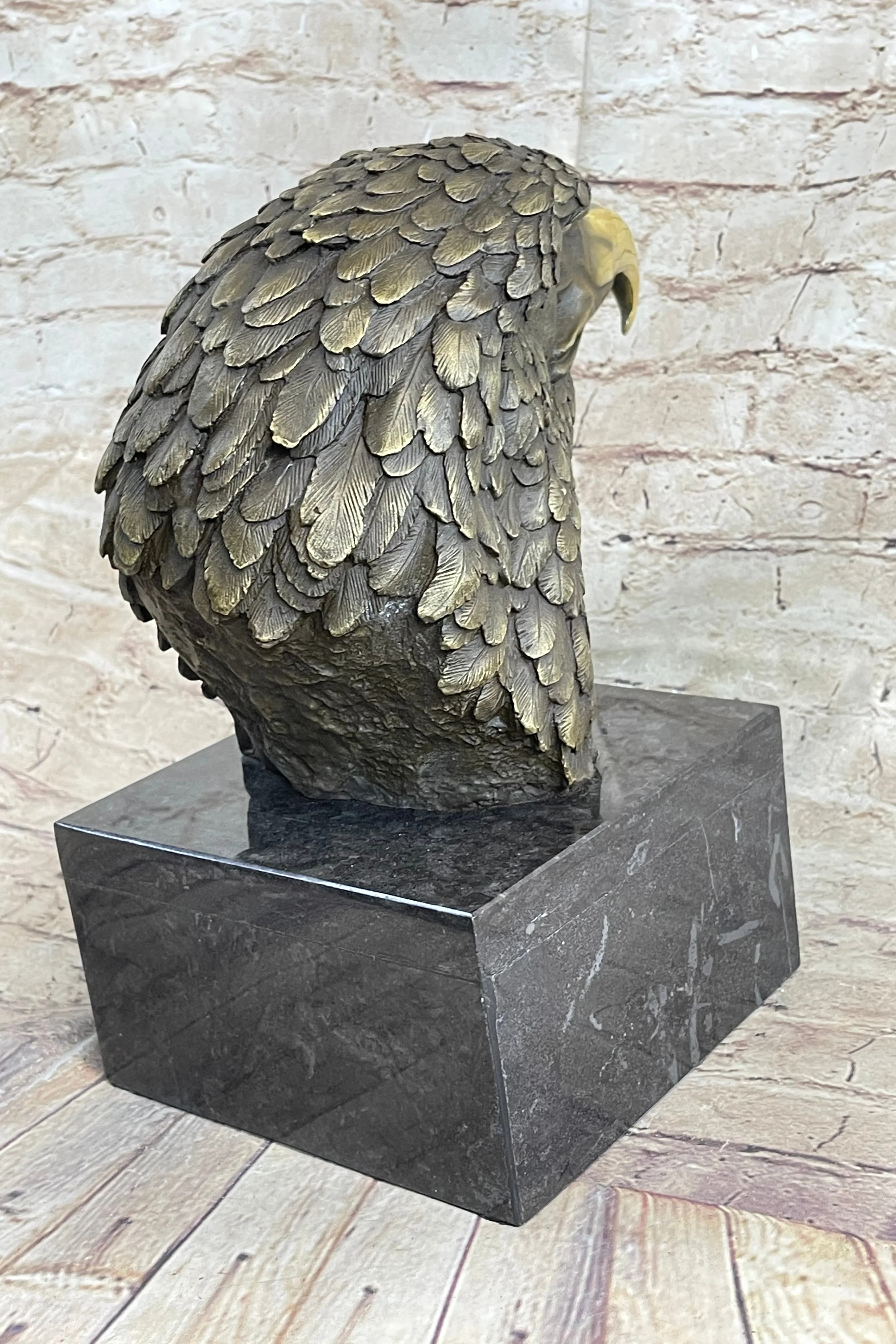 Hot Cast Bronze American Bald Eagle Head Bust Statue Sculpture on Marble Base - Image 4