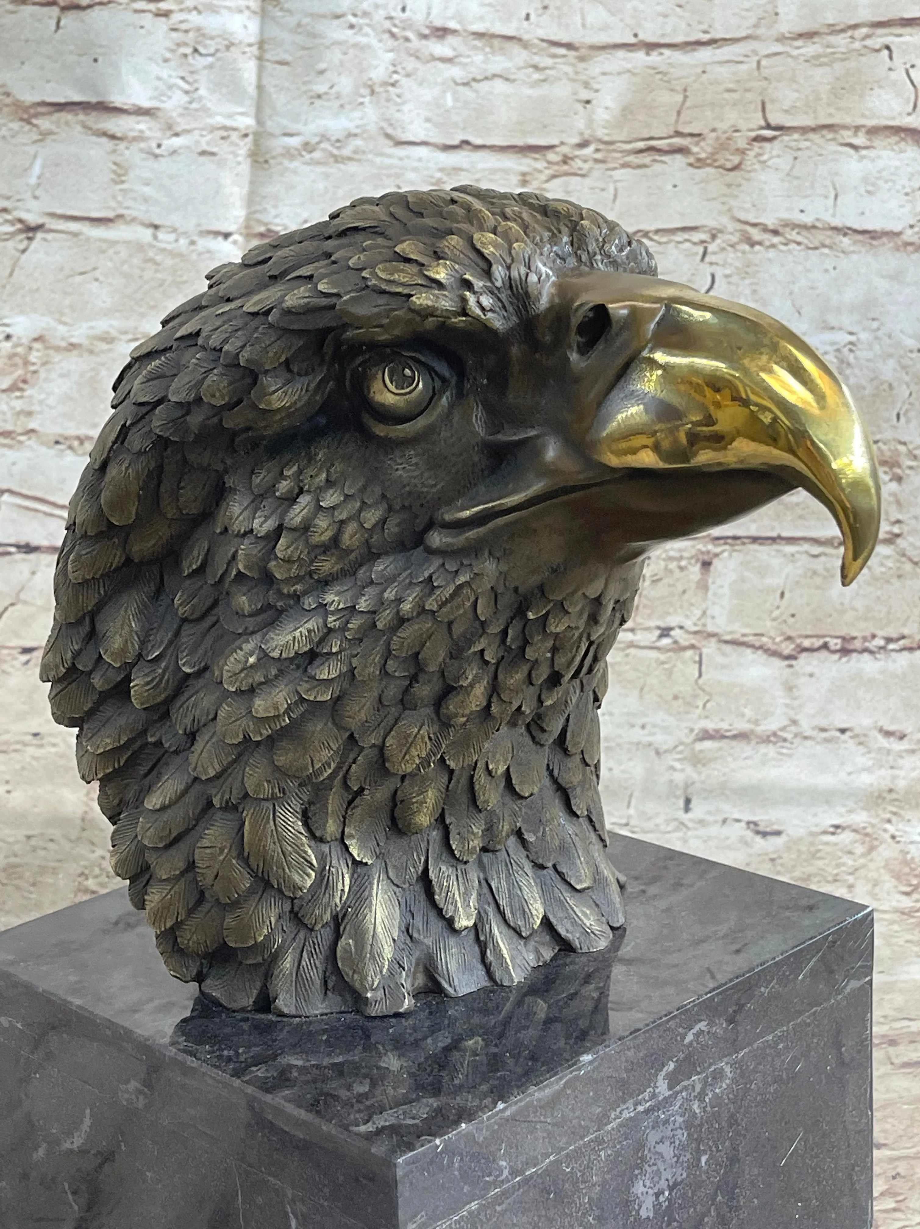 Hot Cast Bronze American Bald Eagle Head Bust Statue Sculpture on Marble Base - Image 7