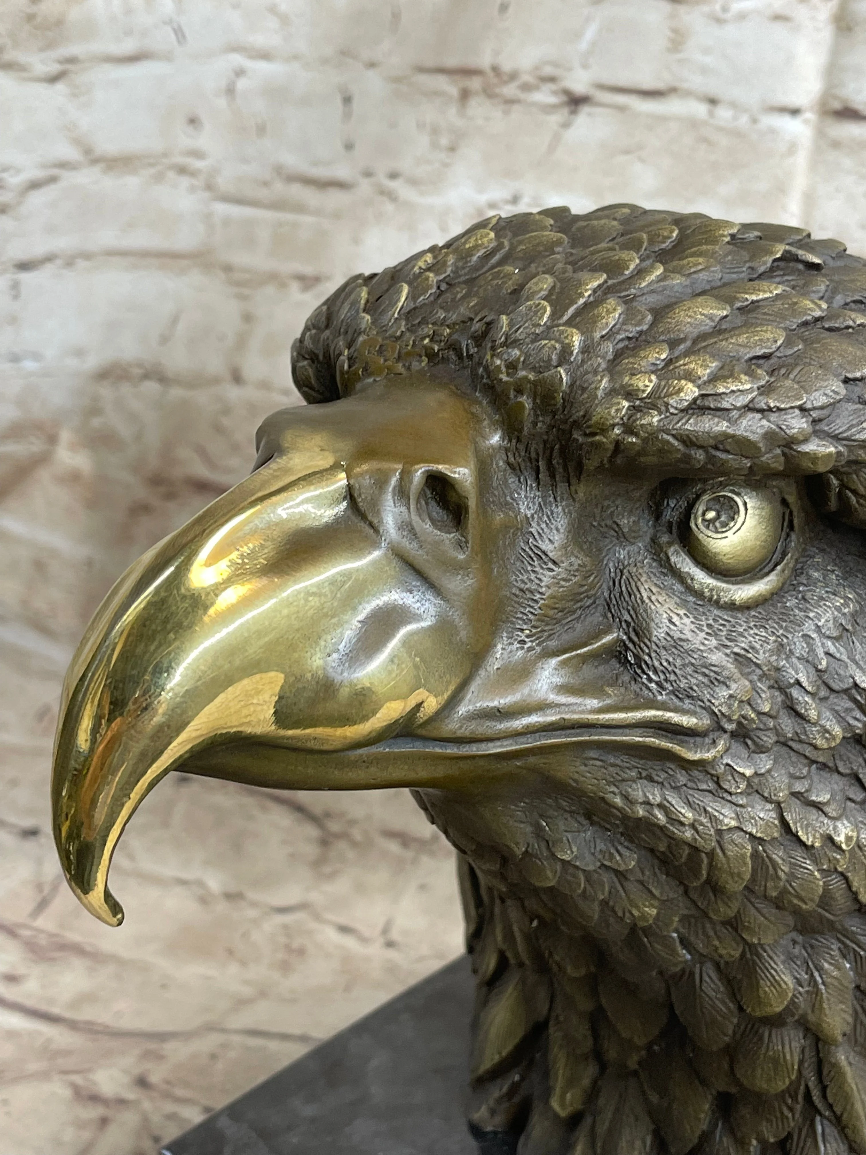 Hot Cast Bronze American Bald Eagle Head Bust Statue Sculpture on Marble Base - Image 8