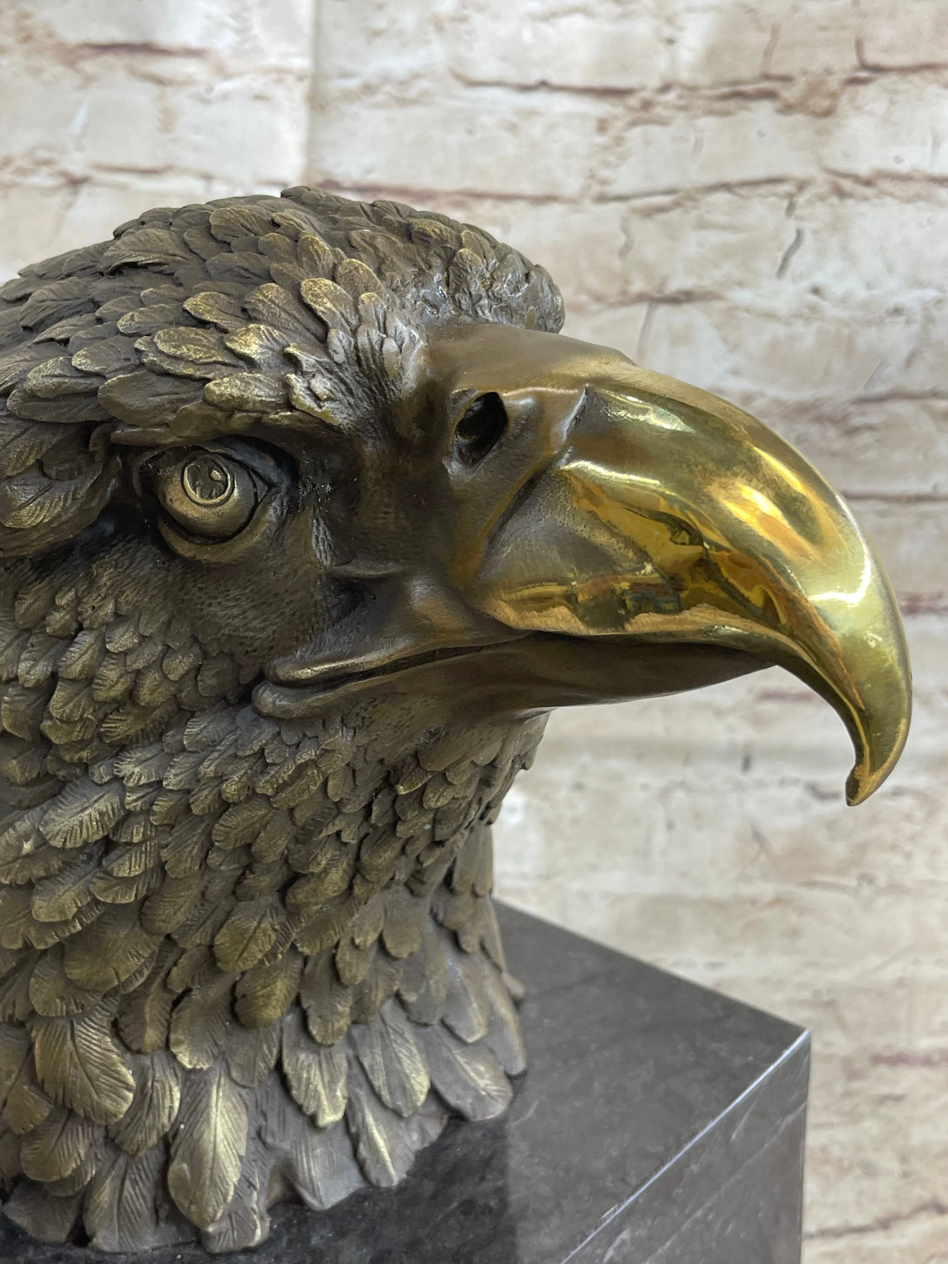 Hot Cast Bronze American Bald Eagle Head Bust Statue Sculpture on Marble Base - Image 9