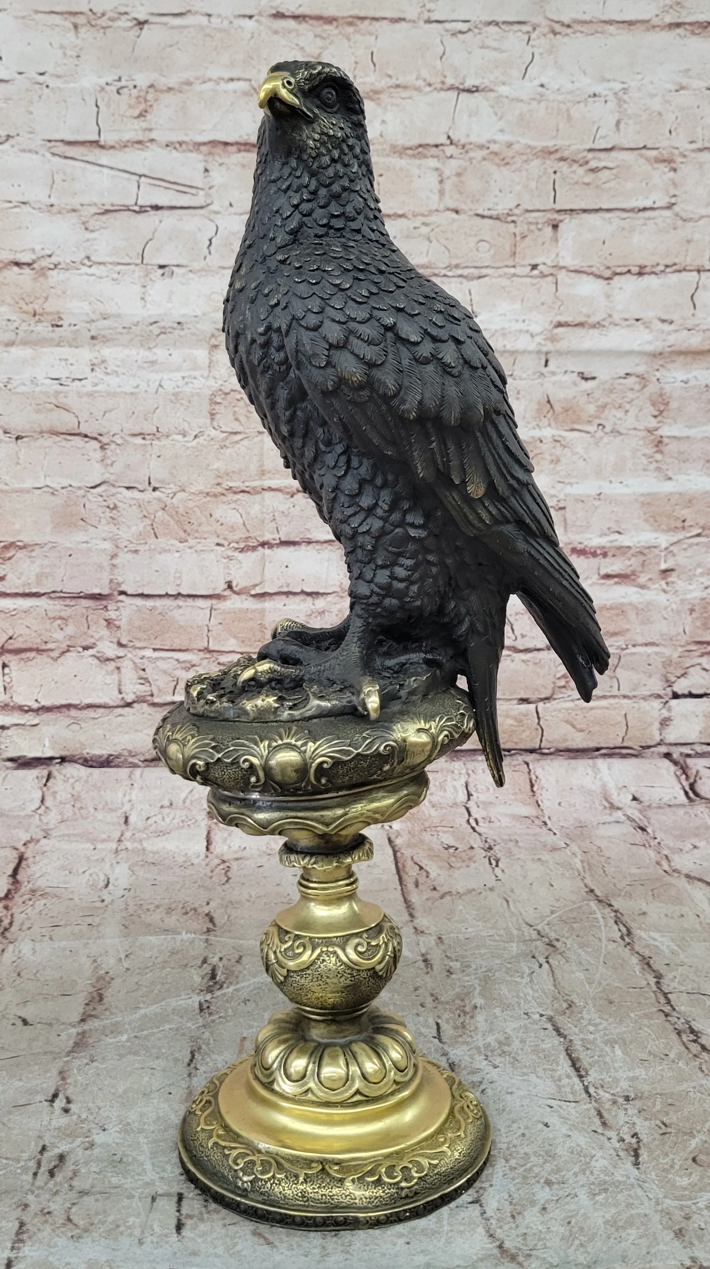 Hot Cast Bronze Eagle on Golden Pedestal Signed Original Wildlife Birds Art by Milo - Image 3