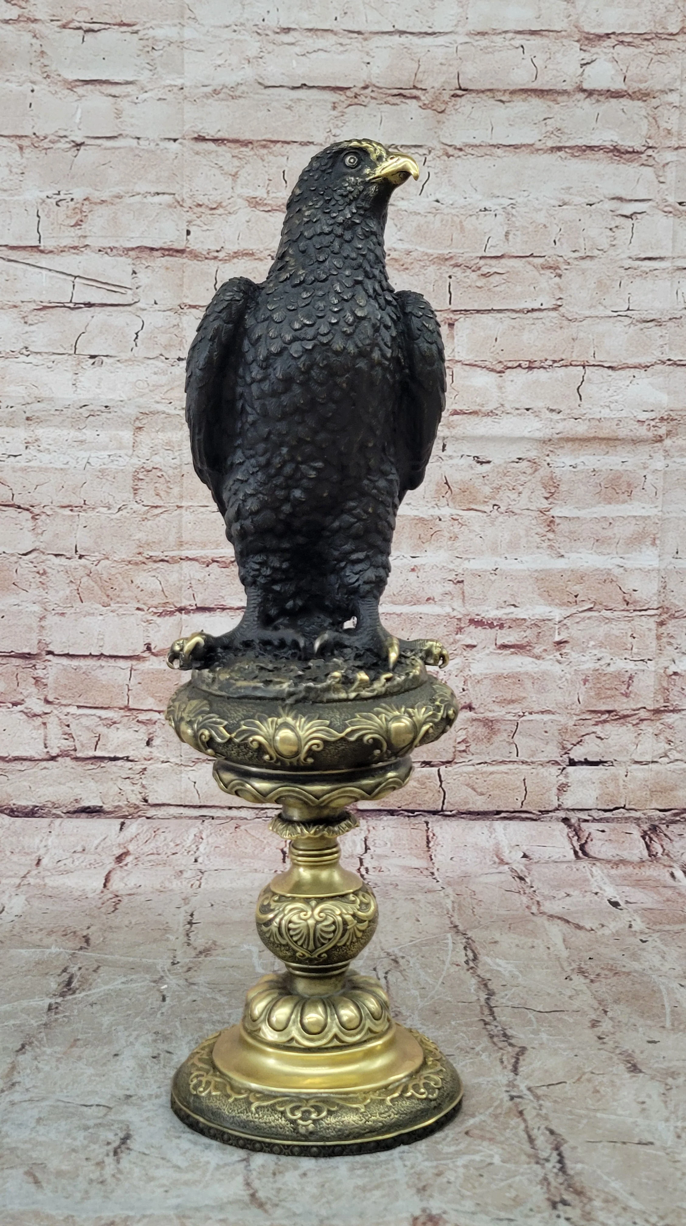 Hot Cast Bronze Eagle on Golden Pedestal Signed Original Wildlife Birds Art by Milo - Image 4