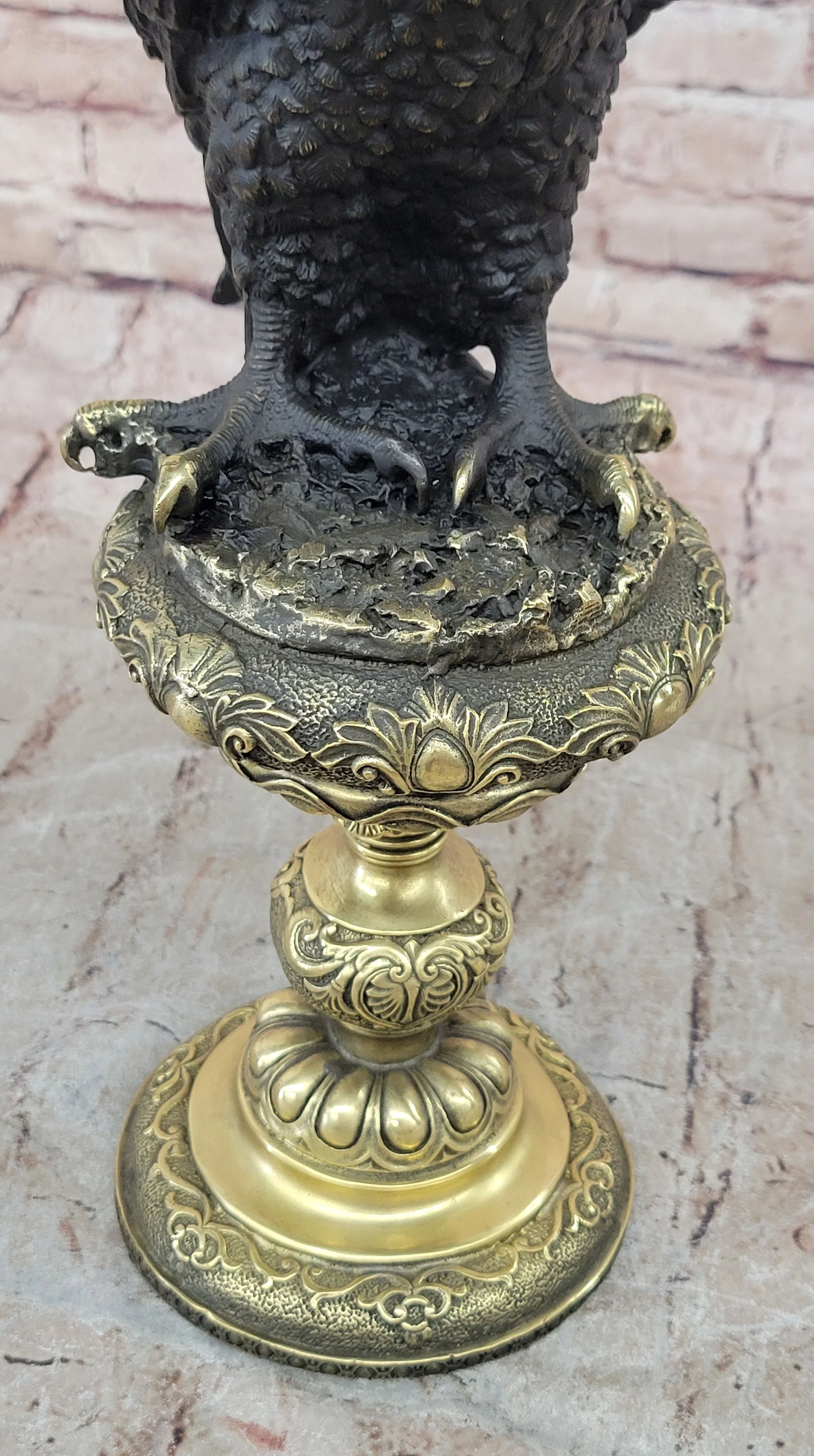 Hot Cast Bronze Eagle on Golden Pedestal Signed Original Wildlife Birds Art by Milo - Image 7