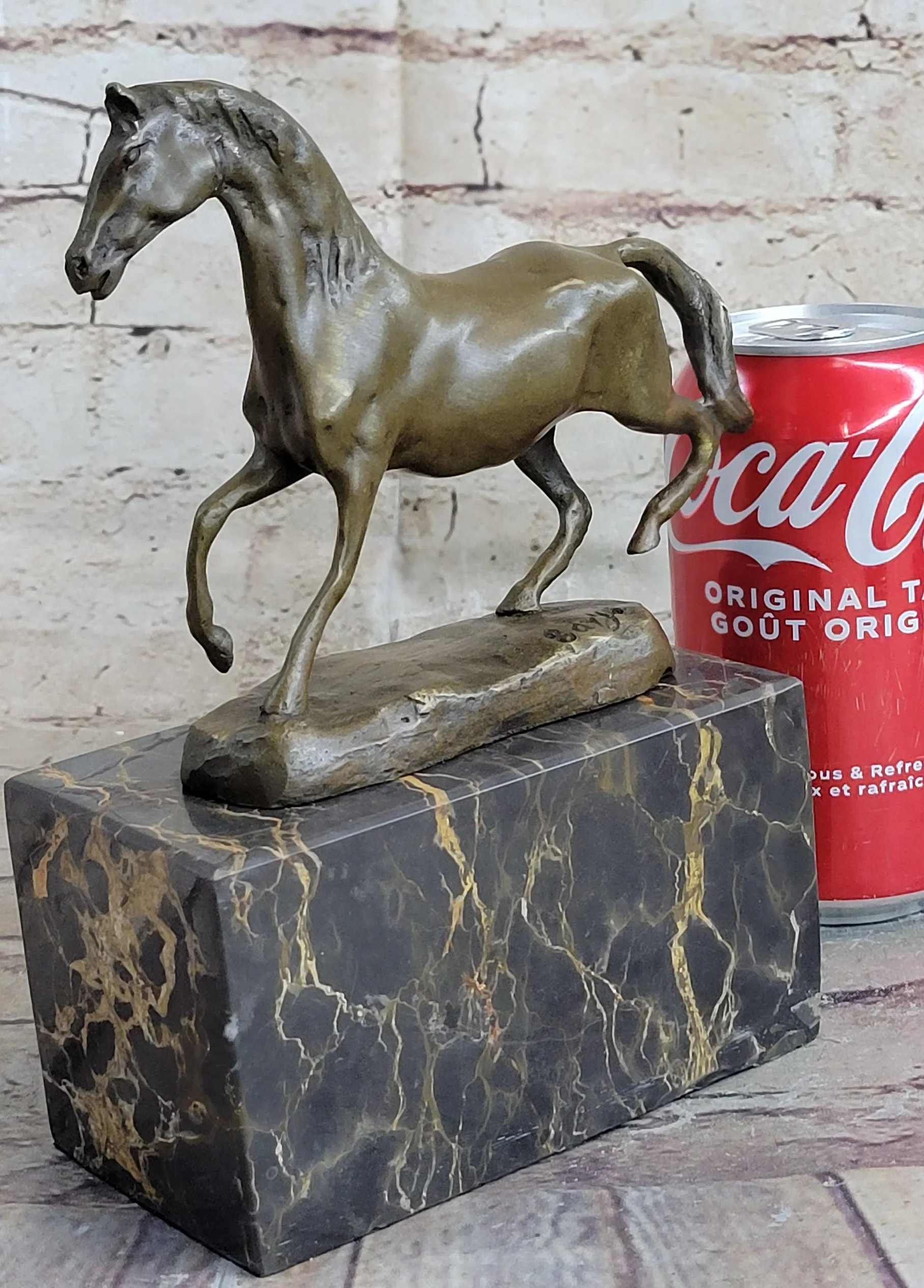 Hot Cast Bronze Galloping Horse Miniature Bronze Sculpture Statue Figure on Marble Base - Image 2