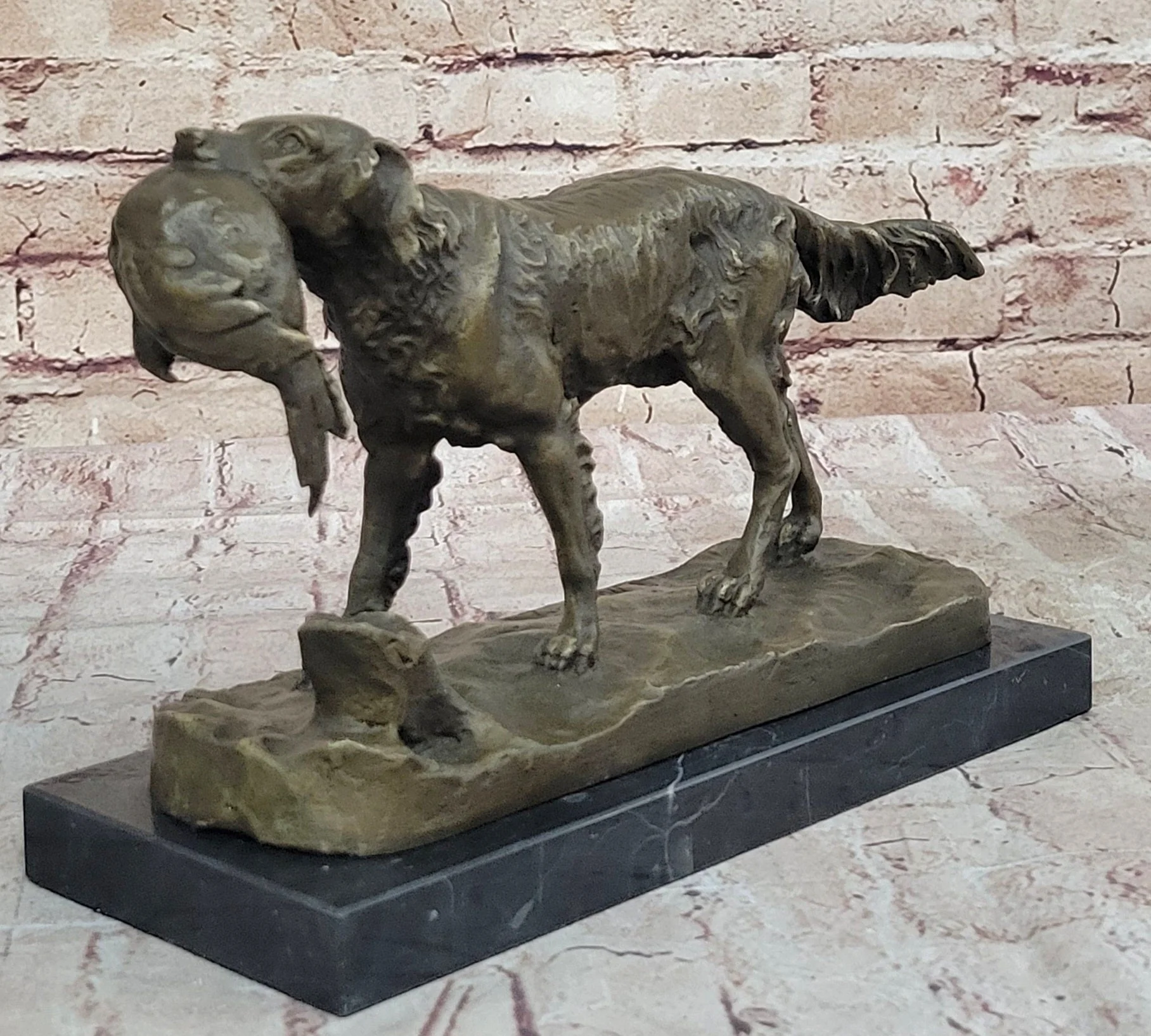 Hot Cast Bronze Golden Retriever Hunting Dog w/ Quail Statue Sculpture Art Decor - Image 3