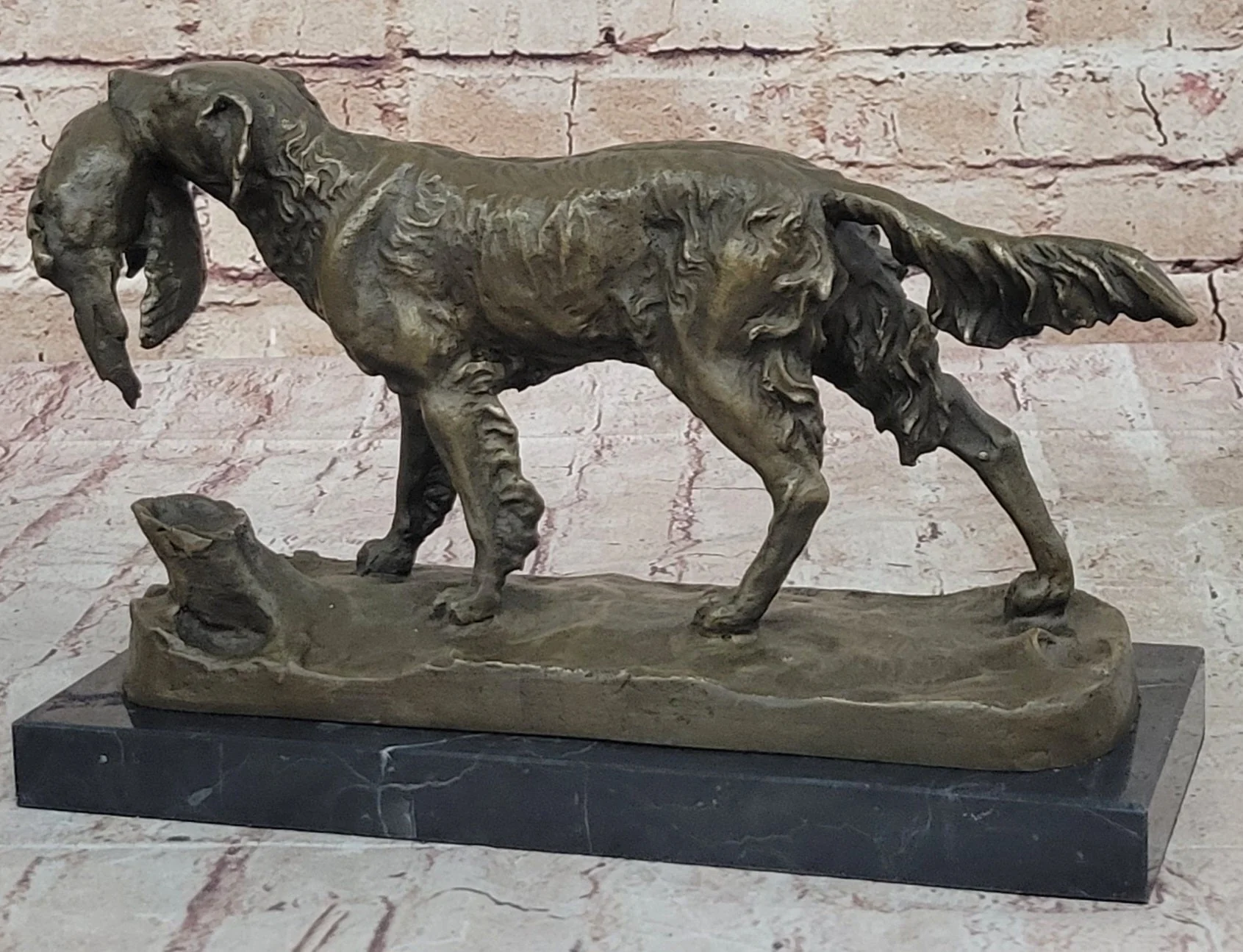 Hot Cast Bronze Golden Retriever Hunting Dog w/ Quail Statue Sculpture Art Decor - Image 6