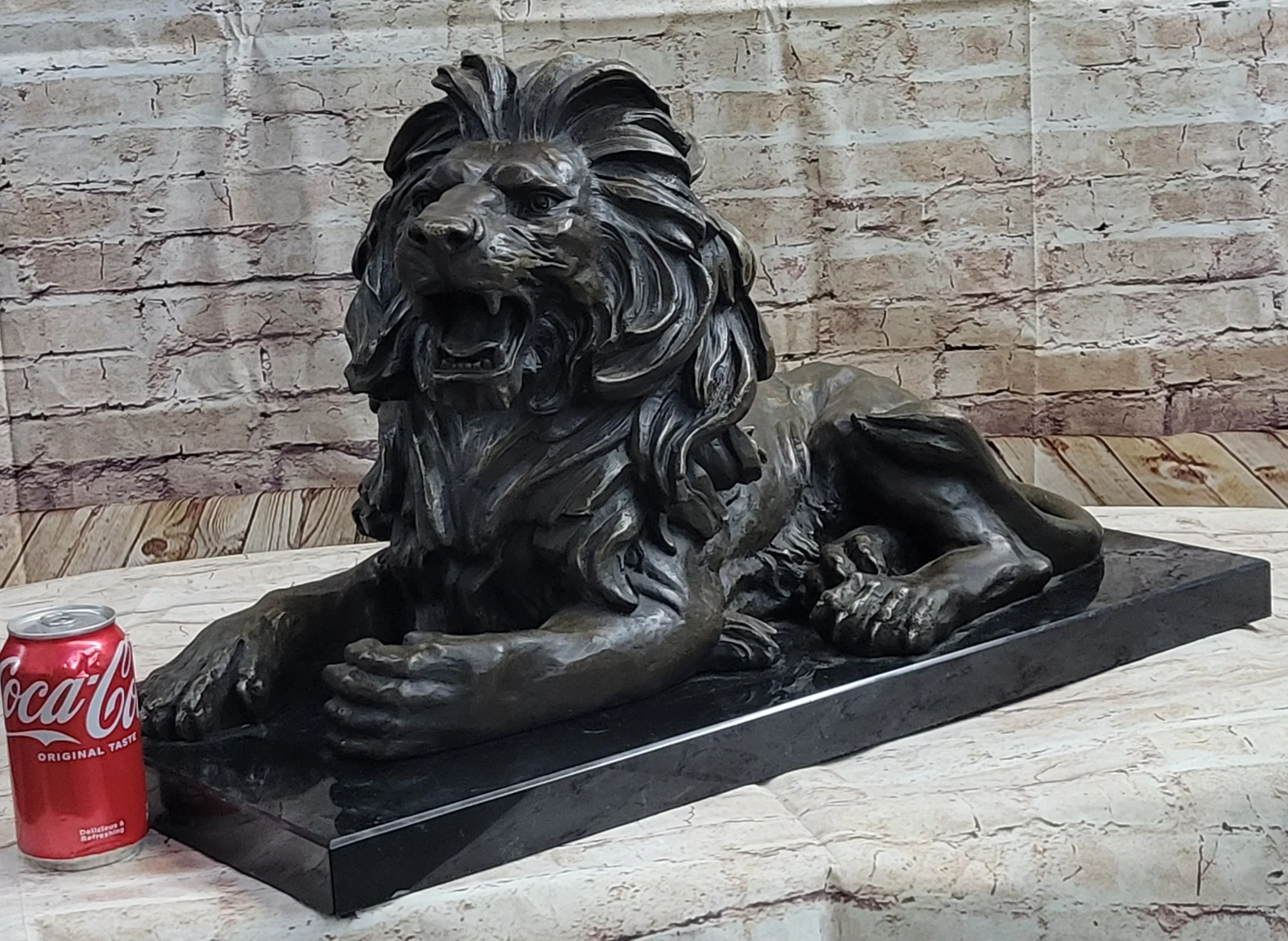 Hot Cast Bronze Guardian Lion on Marble Base after Antoine Barye - Image 2