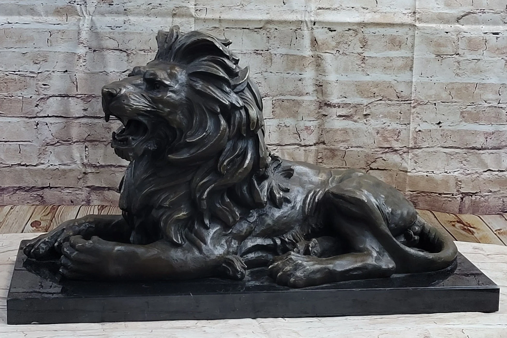 Hot Cast Bronze Guardian Lion on Marble Base after Antoine Barye - Image 4