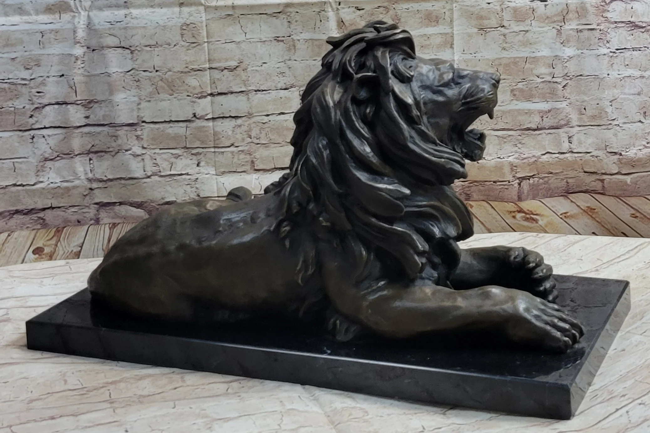 Hot Cast Bronze Guardian Lion on Marble Base after Antoine Barye - Image 5