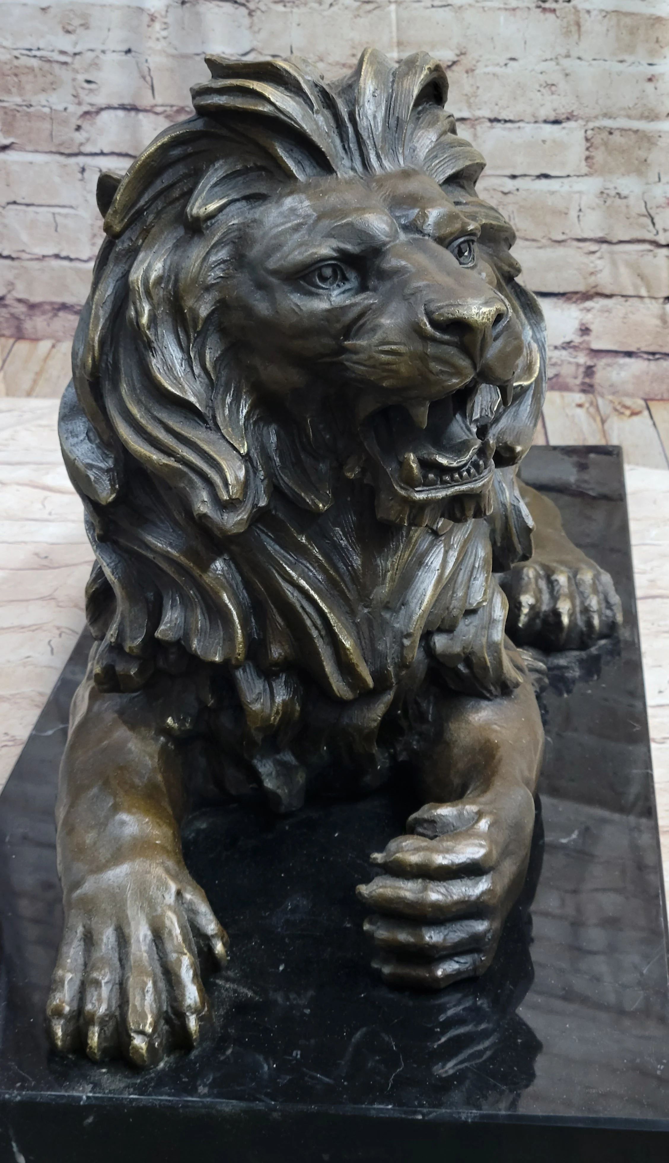 Hot Cast Bronze Guardian Lion on Marble Base after Antoine Barye - Image 7