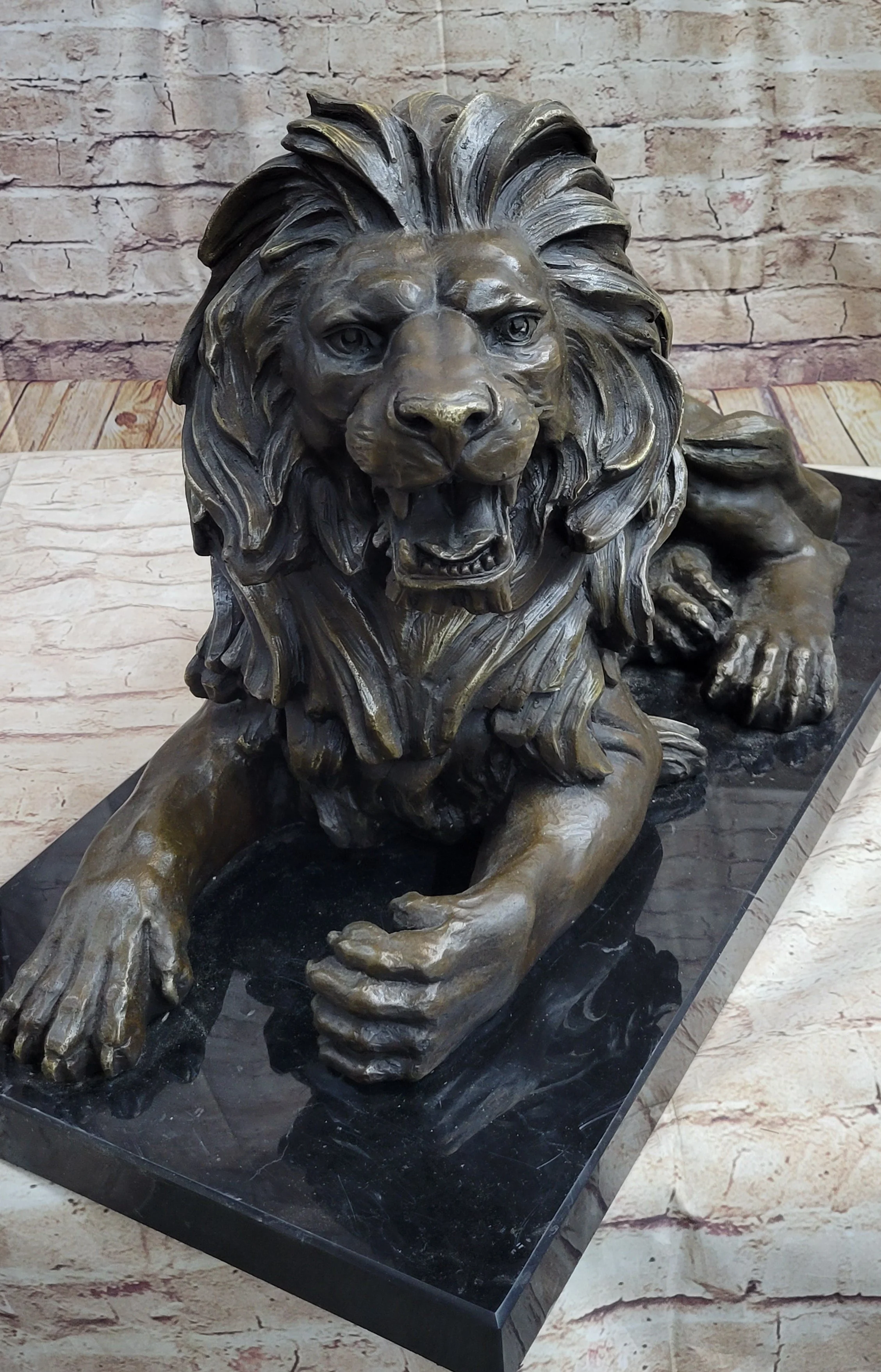 Hot Cast Bronze Guardian Lion on Marble Base after Antoine Barye - Image 8