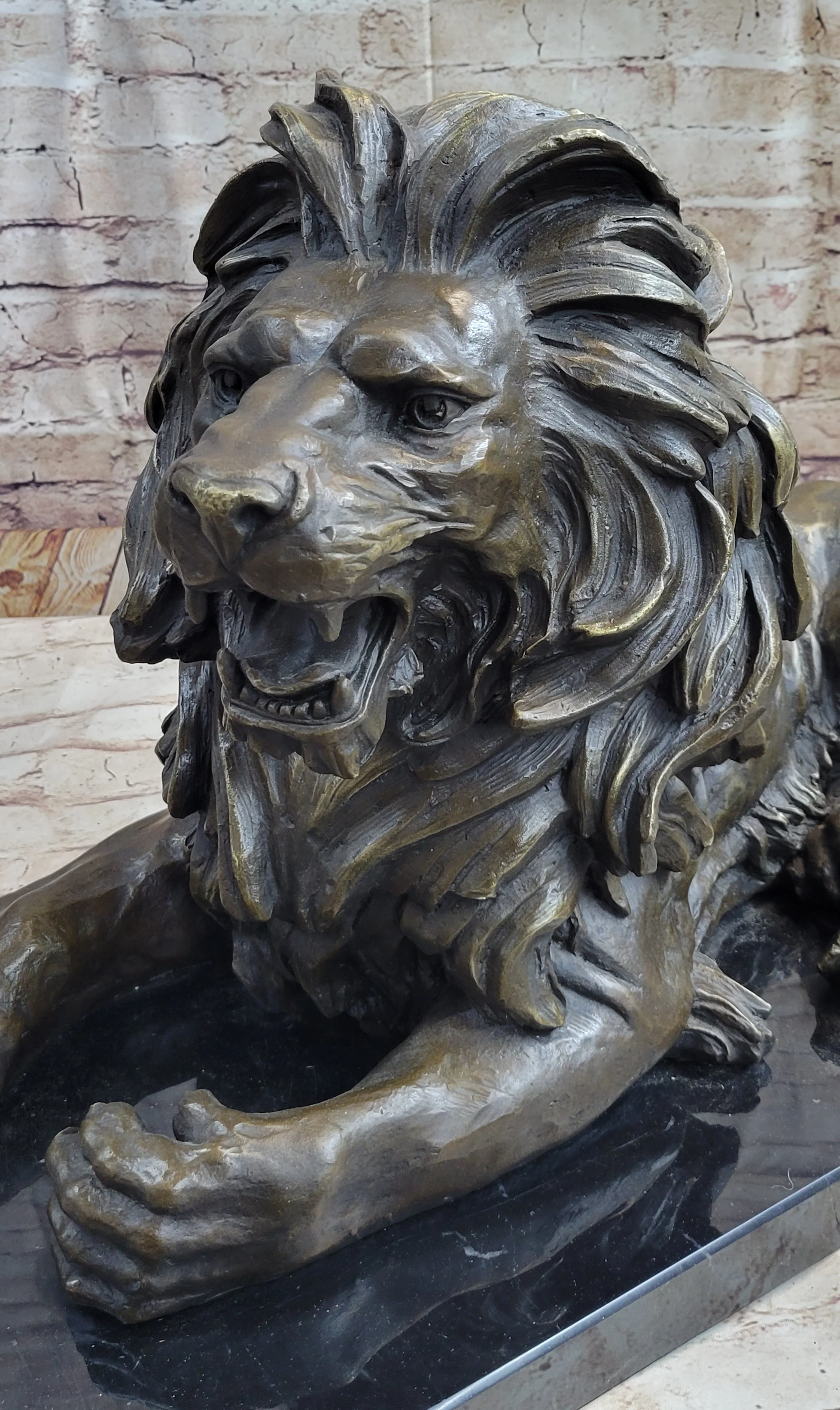 Hot Cast Bronze Guardian Lion on Marble Base after Antoine Barye - Image 9