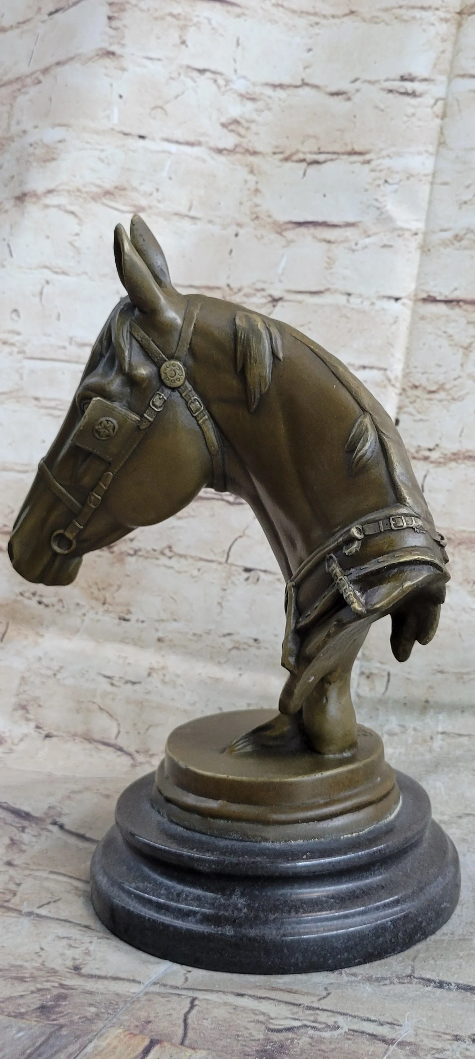 Hot Cast Bronze Horses Head Sculpture Marble Statue Figurine Barye Home Decor Art - Image 4
