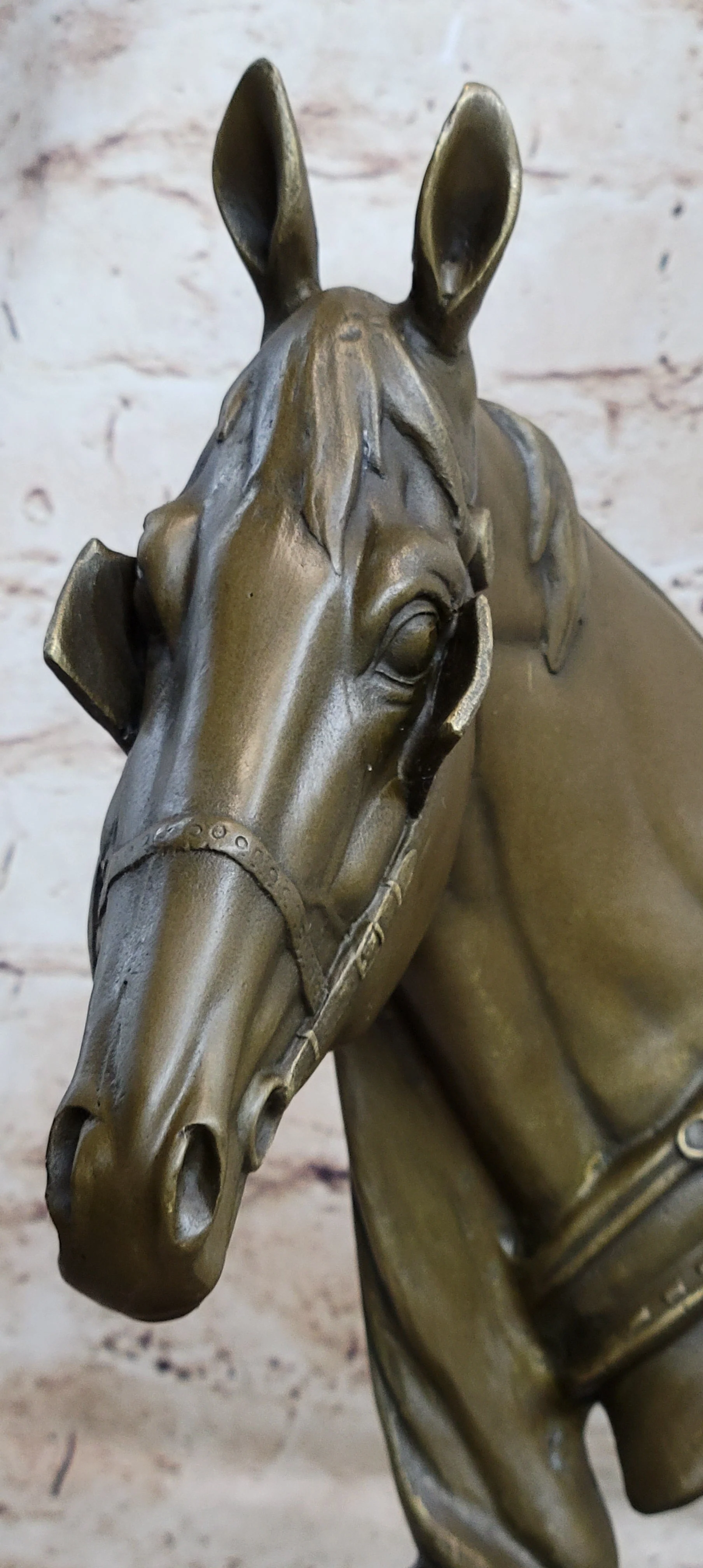 Hot Cast Bronze Horses Head Sculpture Marble Statue Figurine Barye Home Decor Art - Image 7