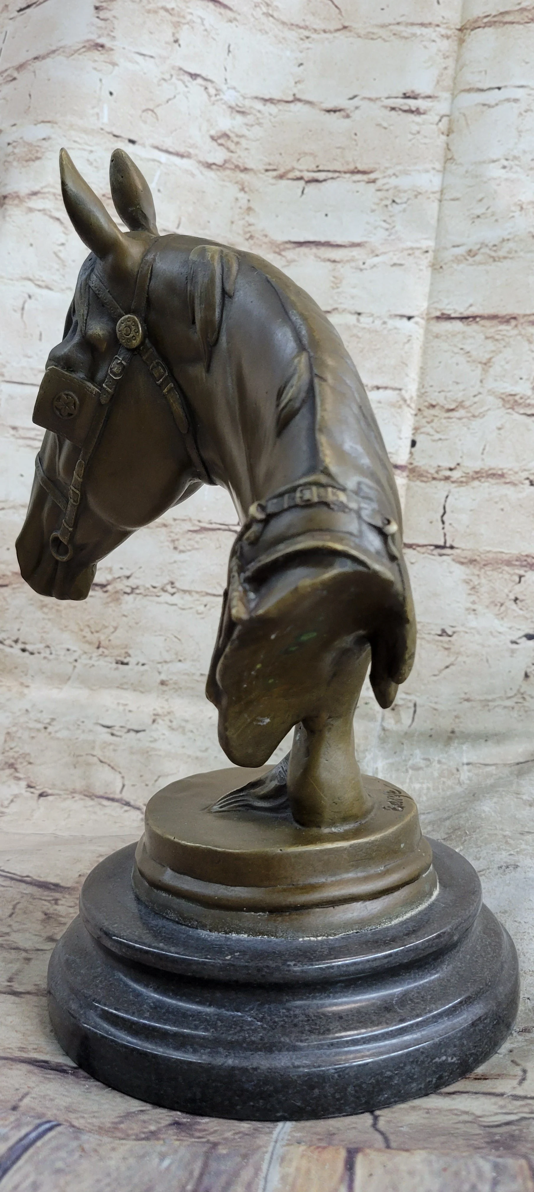 Hot Cast Bronze Horses Head Sculpture Marble Statue Figurine Barye Home Decor Art - Image 9