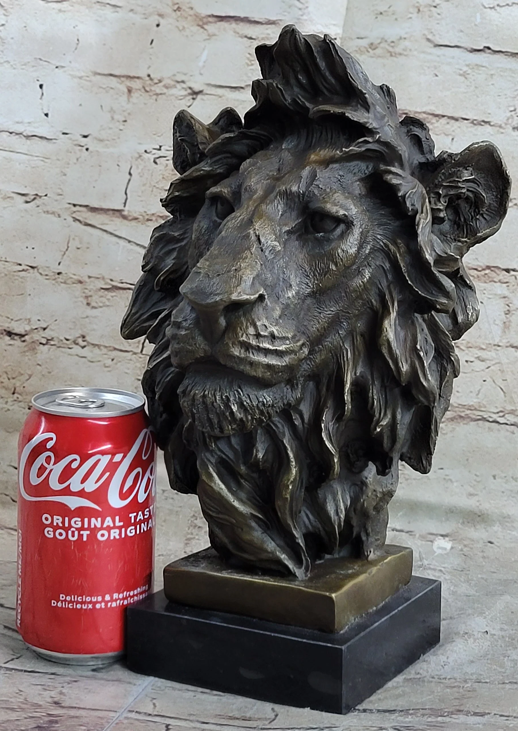 Hot Cast Bronze Male Lion Bust Sculpture Statue Original Art on Marble Base - Image 2